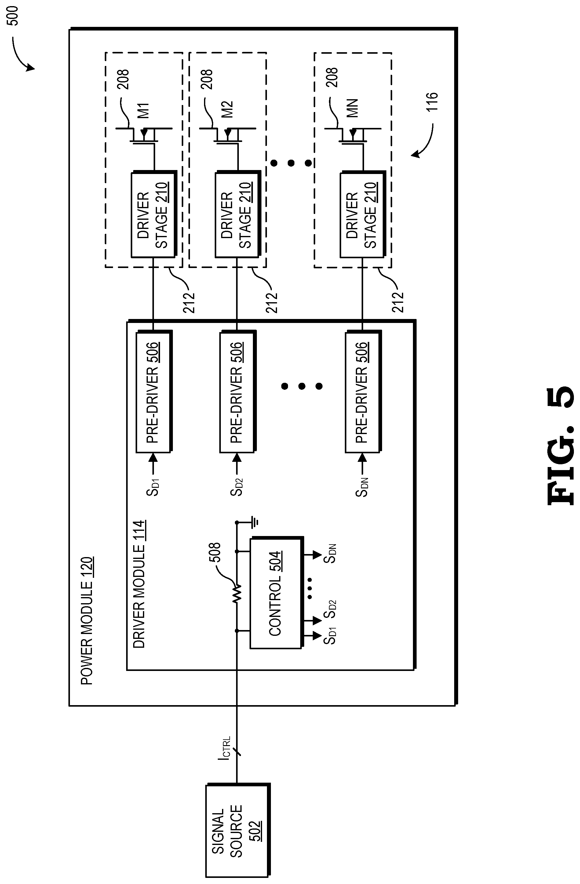 Patent US12107525 Figure 5 – Power module with segmented output driver