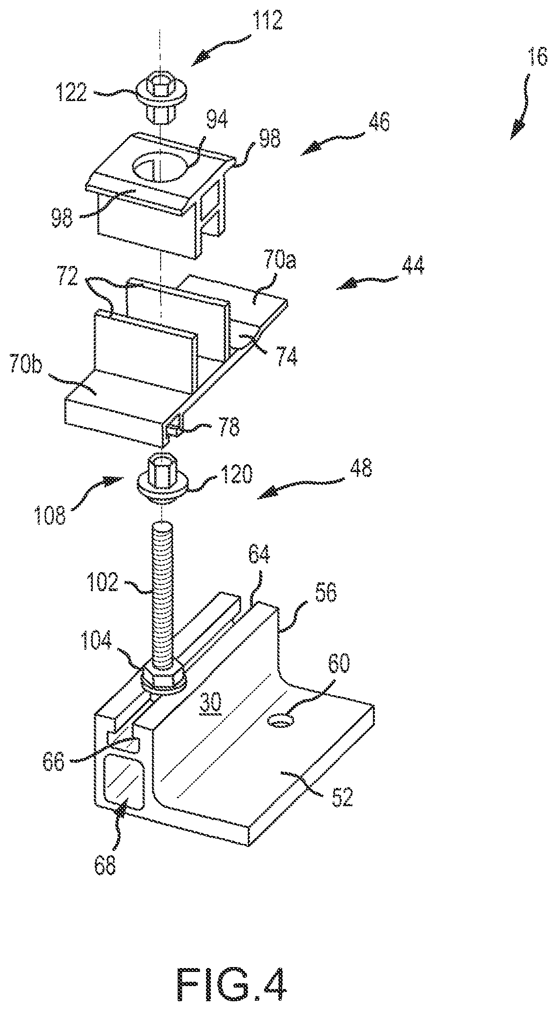 Patent US12107530 Figure 3 – Height adjustment bracket for roof applications