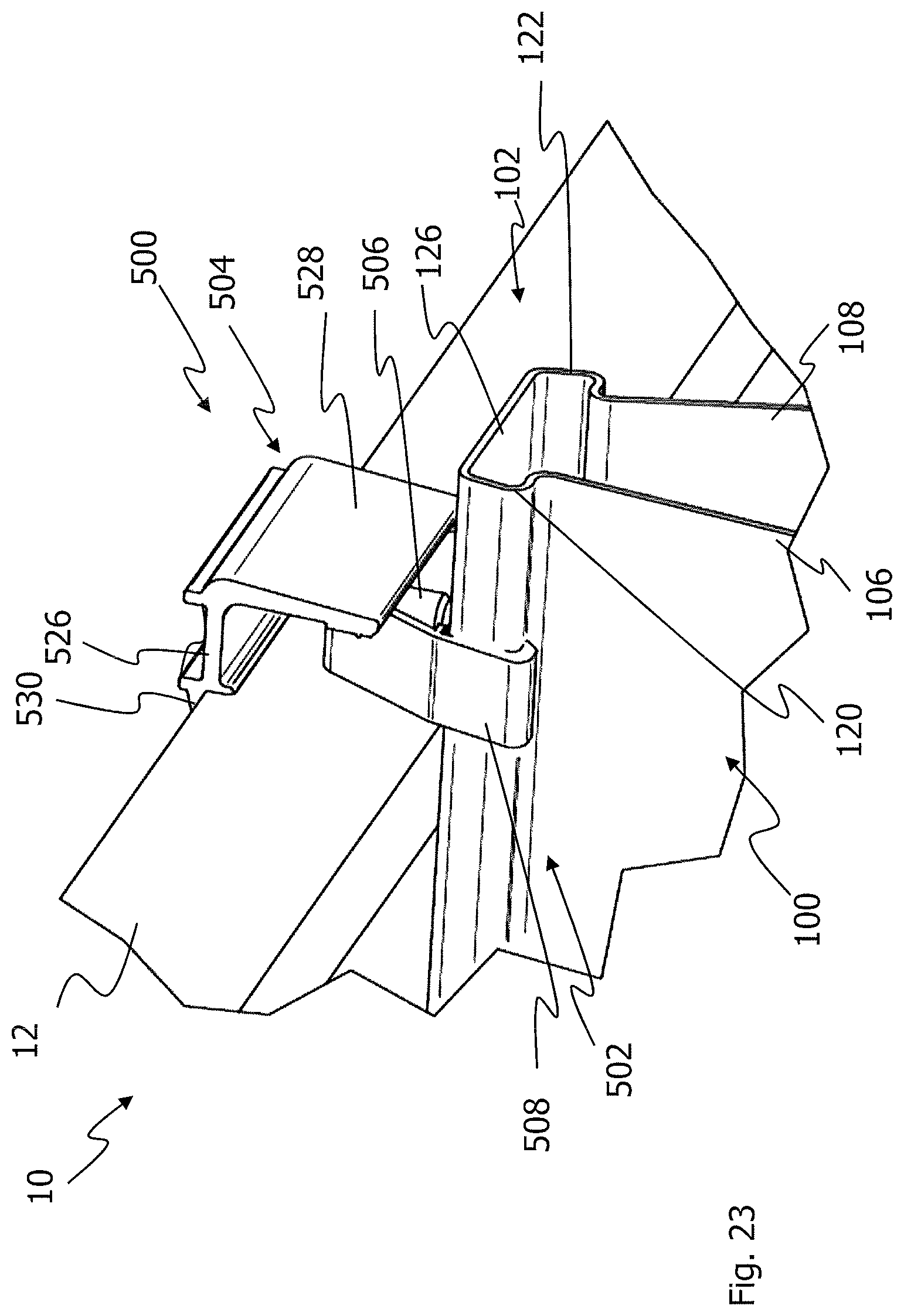 Patent US12107531 Figure 8 – Longitudinal profile and module clamp for a mounting system for solar modules, and a mounting system of such a type