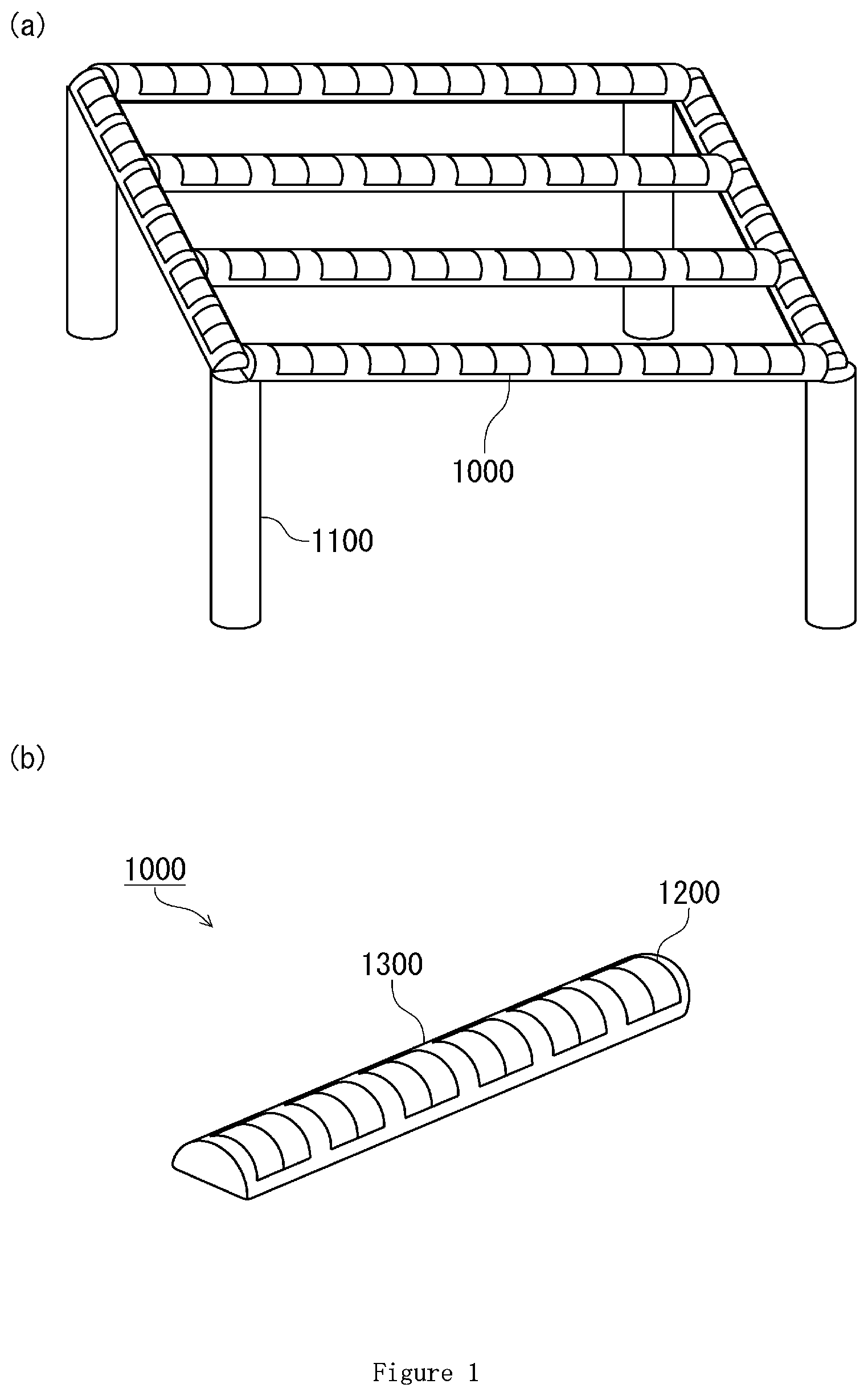 Patent US12107532 Figure 1 – Pedestal for solar power generation devices integrated with solar power generation panels