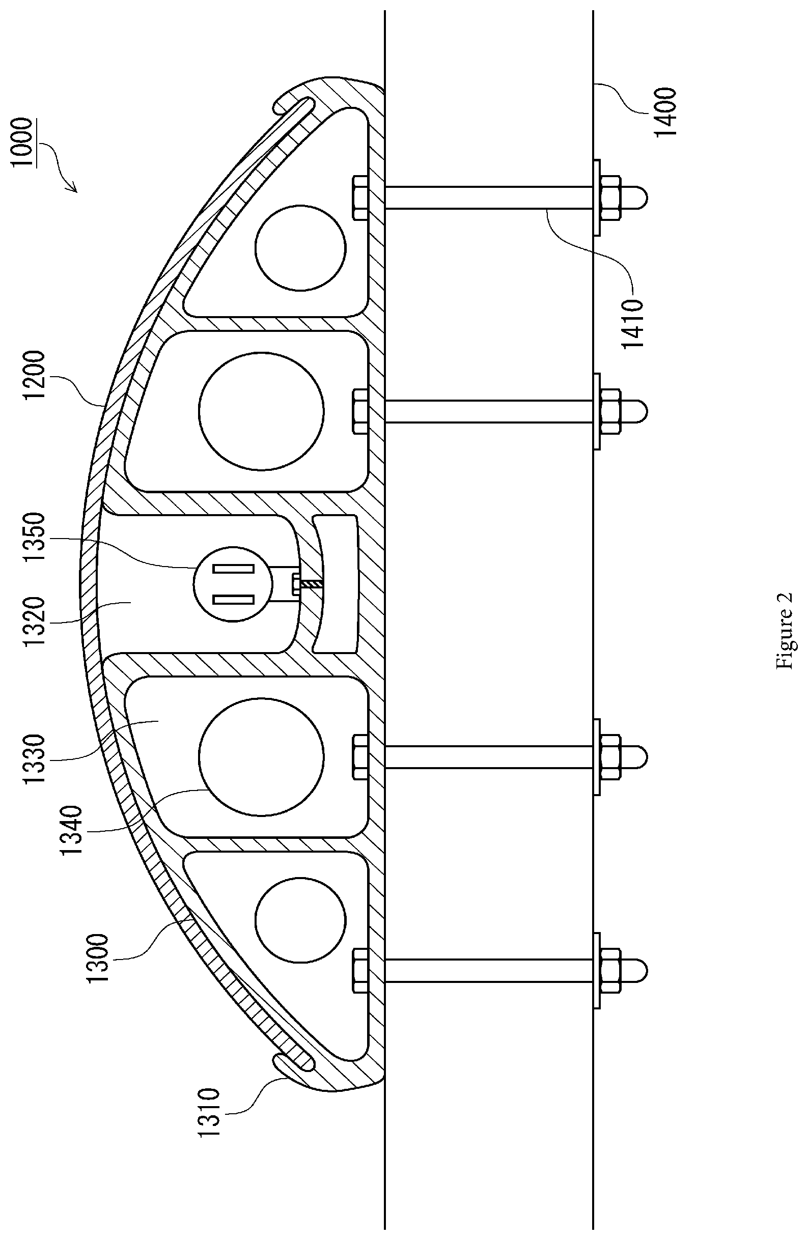 Patent US12107532 Figure 2 – Pedestal for solar power generation devices integrated with solar power generation panels