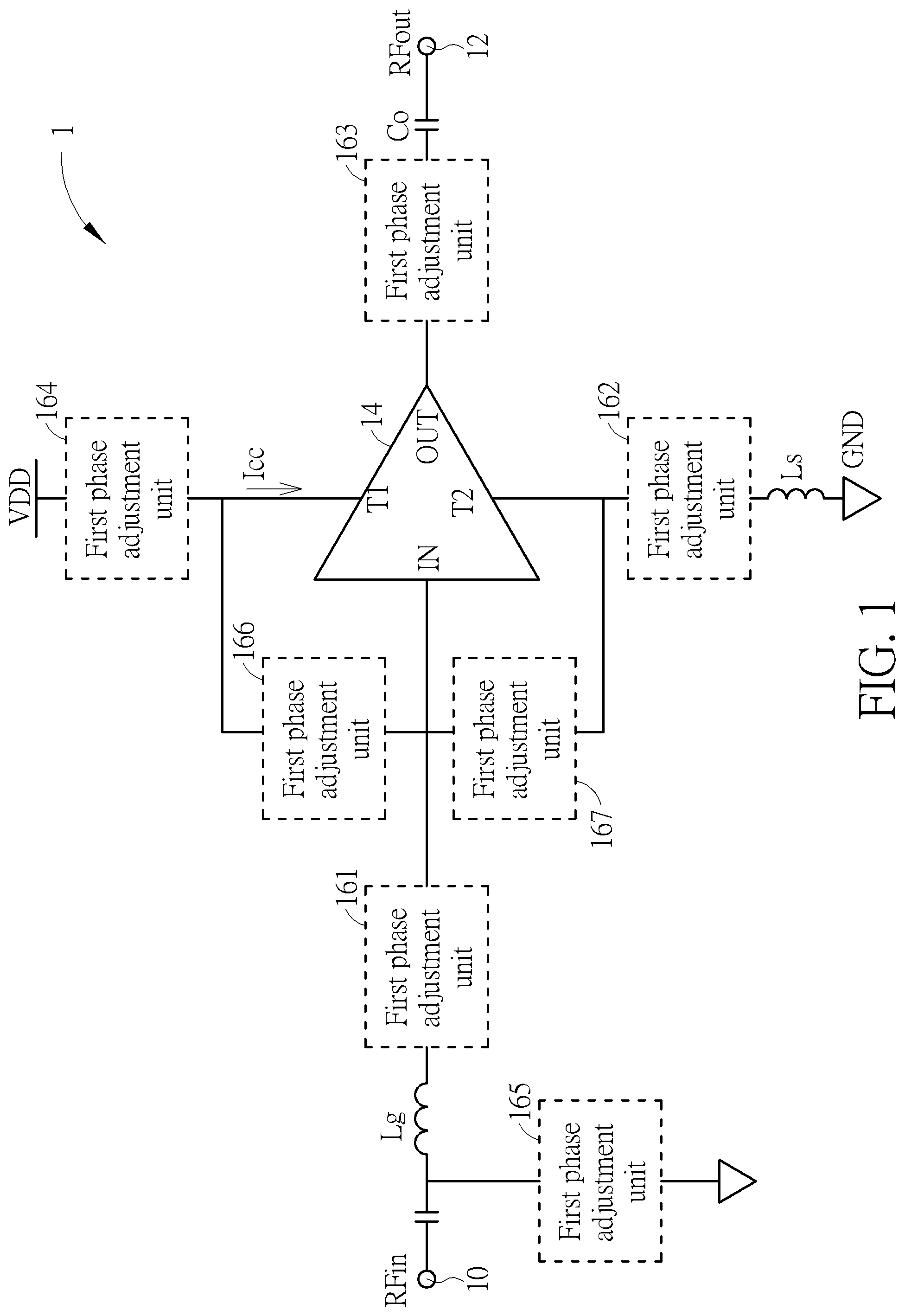 Patent US12107548 Figure 1 – Amplifier circuit