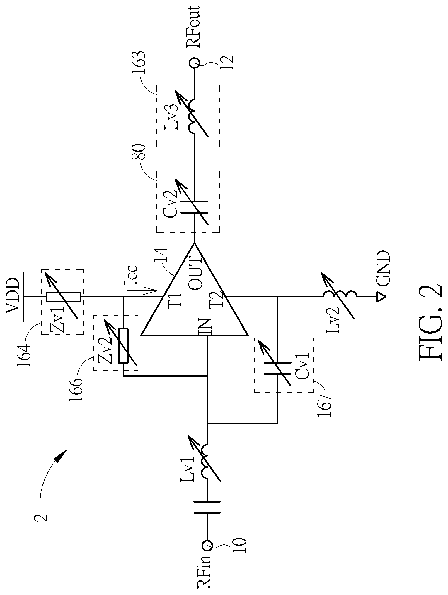 Patent US12107548 Figure 2 – Amplifier circuit