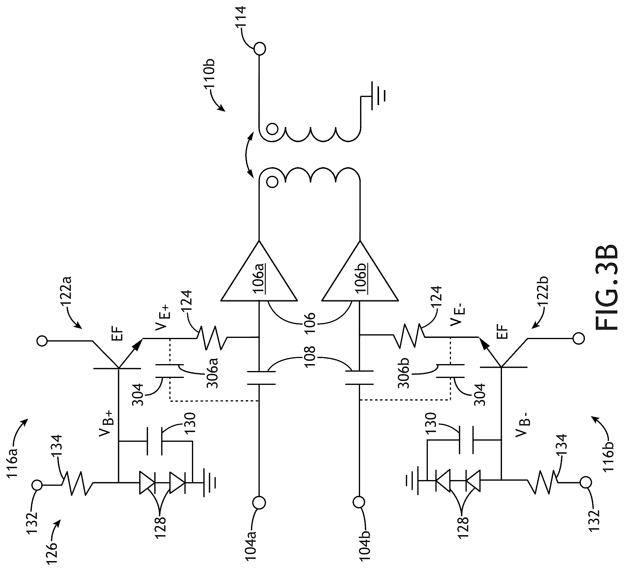 Patent US12107550 Figure 9 – Linearization of differential RF power amplifier by bias control using cross-coupling components