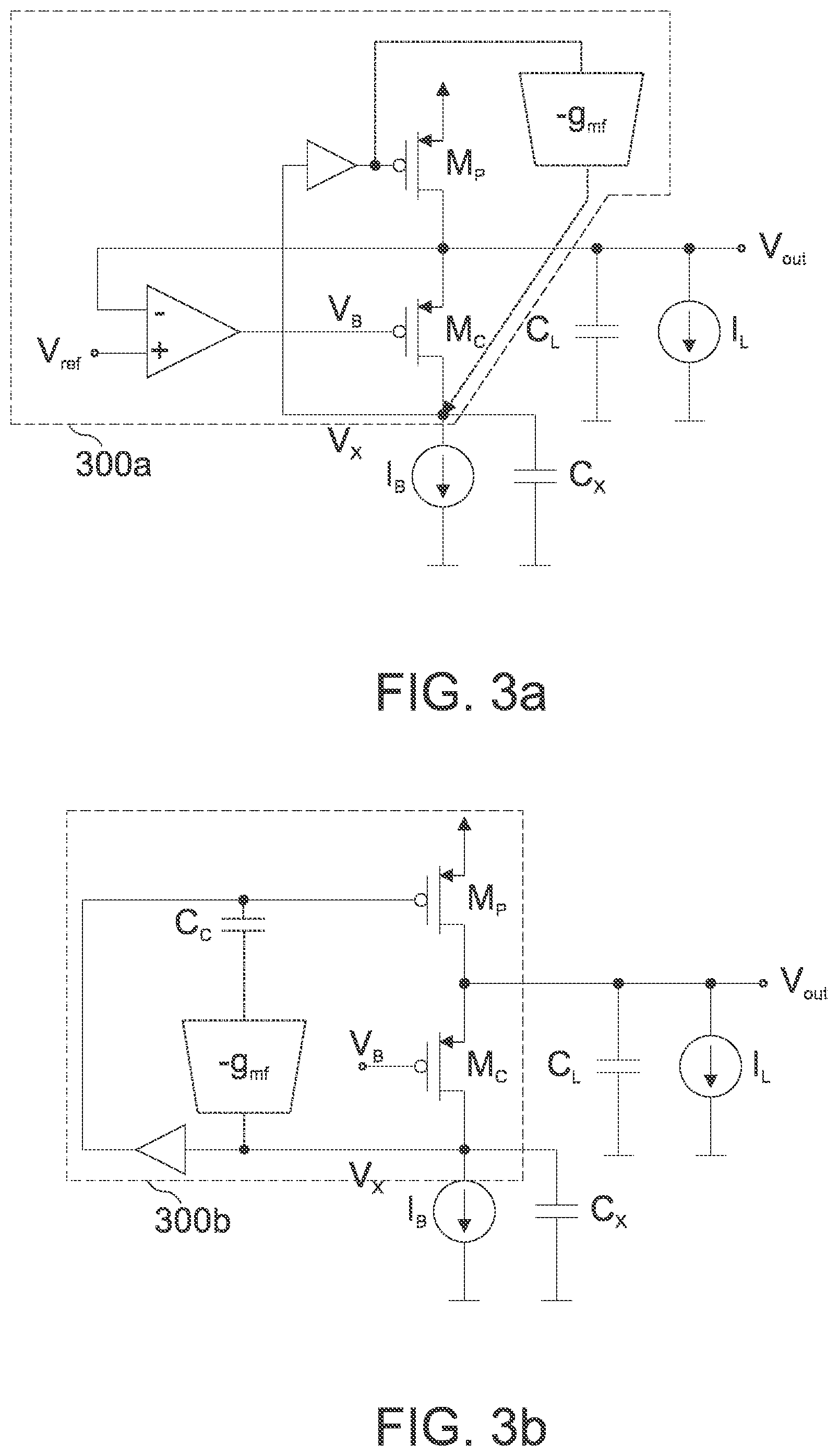 Patent US12107557 Figure 2 – Concept for a buffered flipped voltage follower and for a low dropout voltage regulator