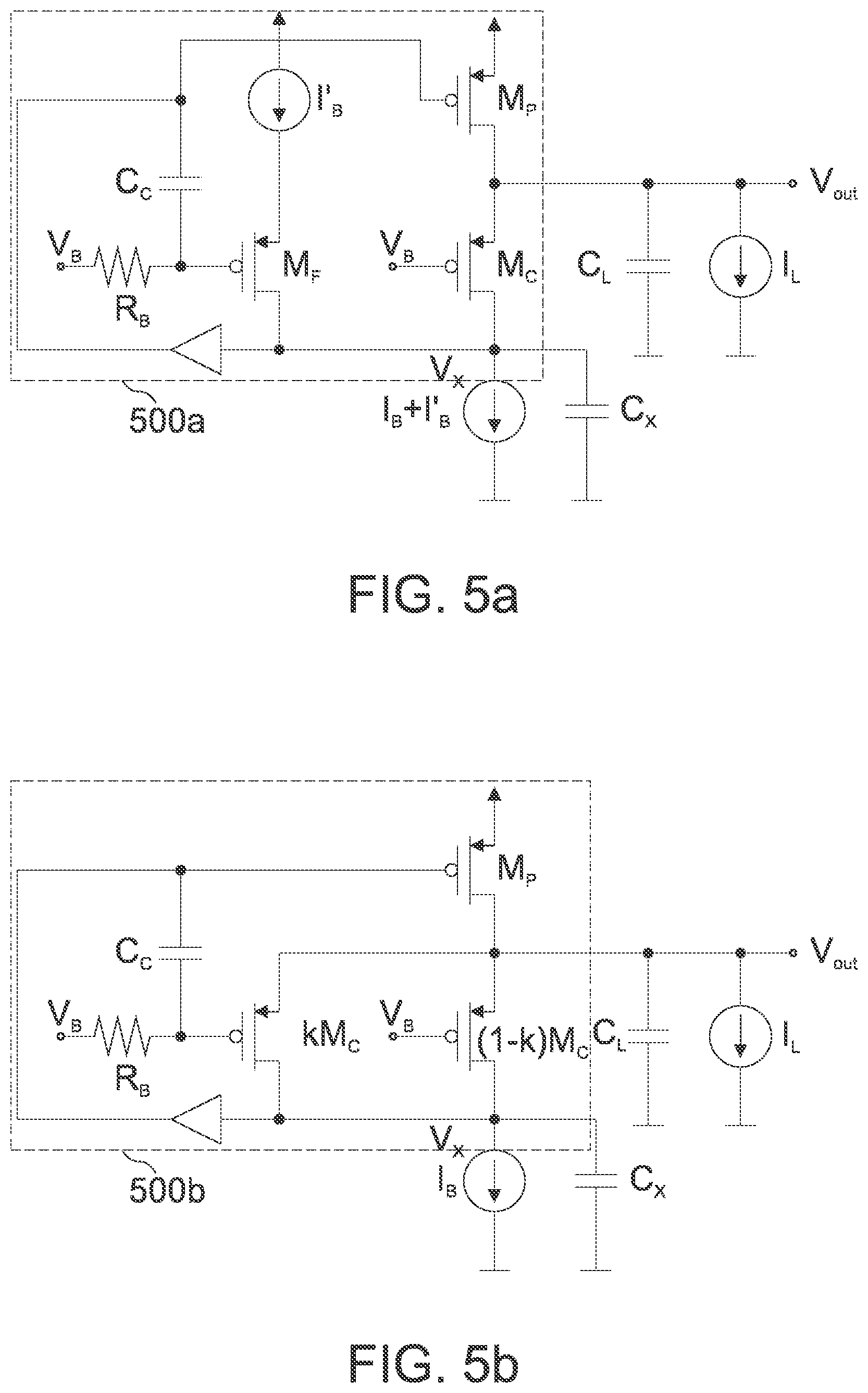Patent US12107557 Figure 5 – Concept for a buffered flipped voltage follower and for a low dropout voltage regulator