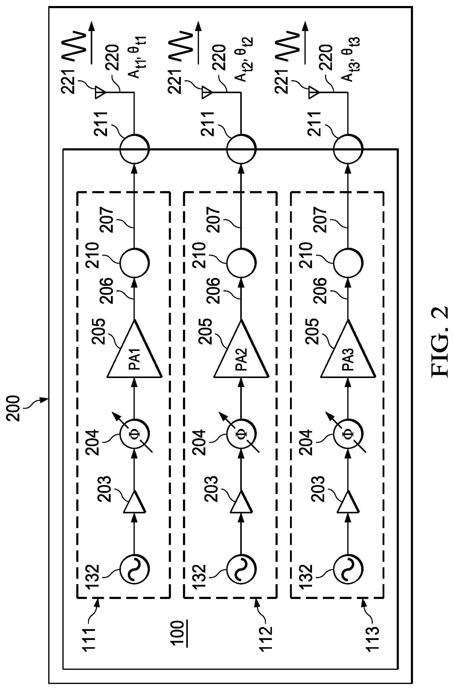 Patent US12107558 Figure 2 – Combining power amplifers at milimeter wave frequencies
