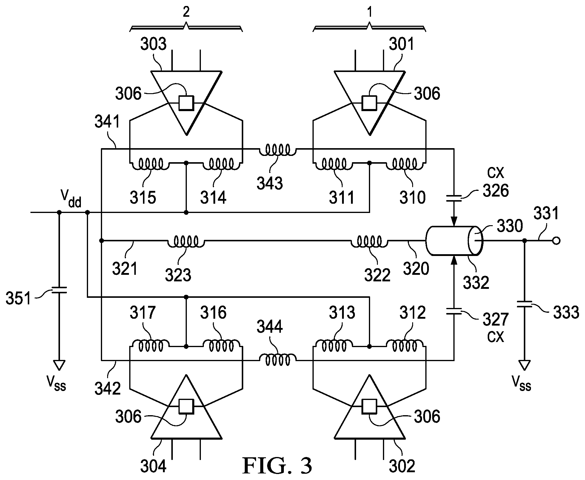 Patent US12107558 Figure 3 – Combining power amplifers at milimeter wave frequencies
