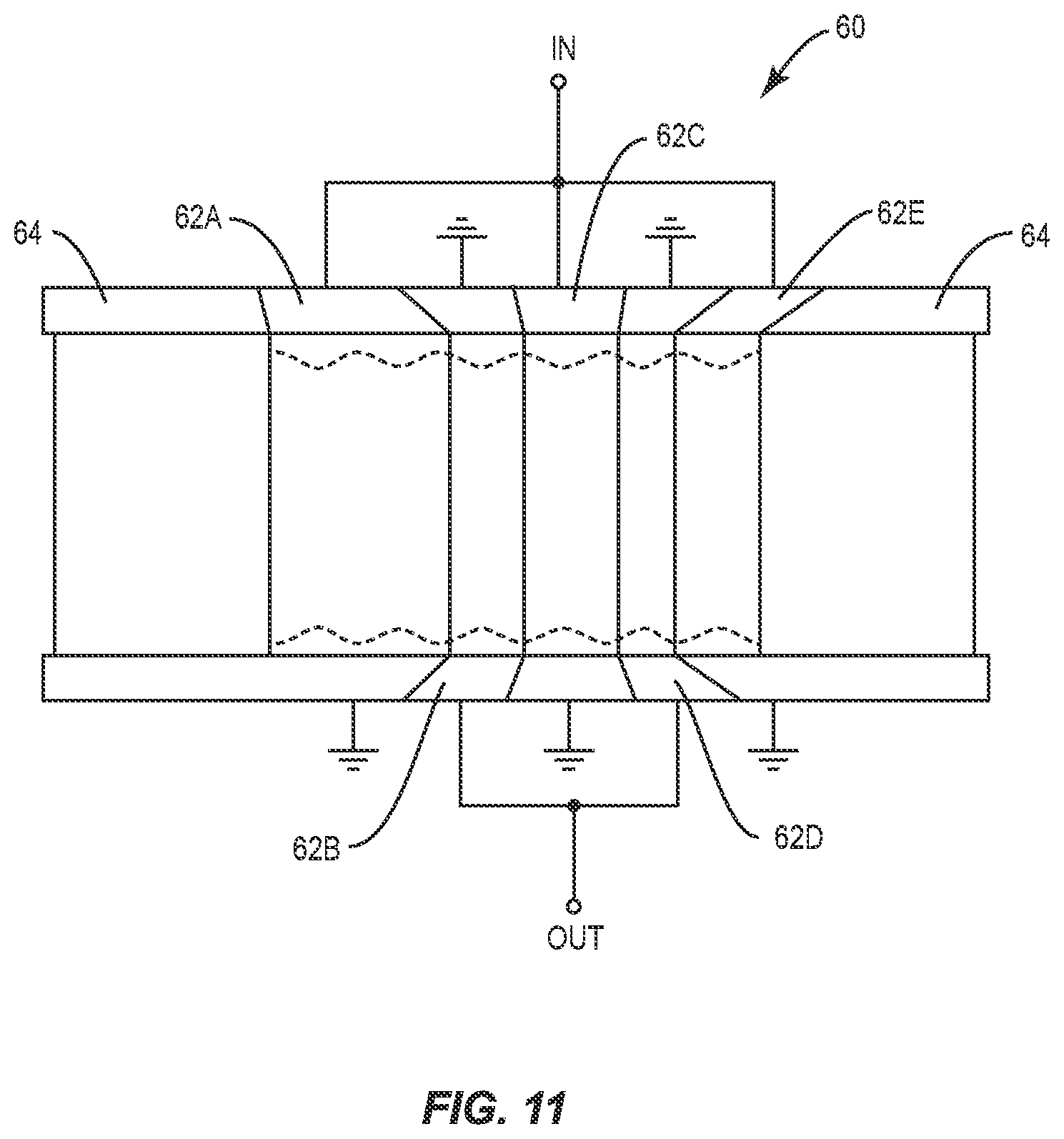 Patent US12107562 Figure 11 – Wave apodization for guided SAW resonators