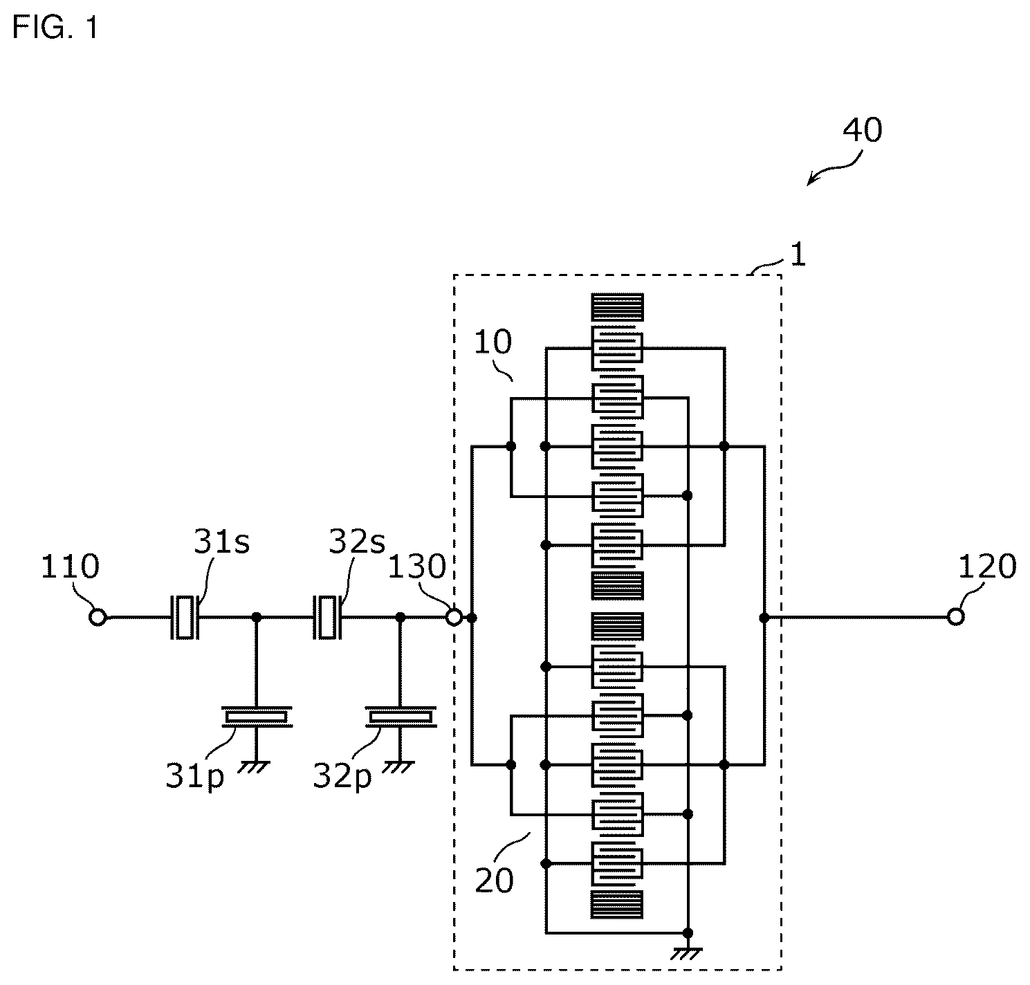 Patent US12107563 Figure 1 – Acoustic wave filter and multiplexer