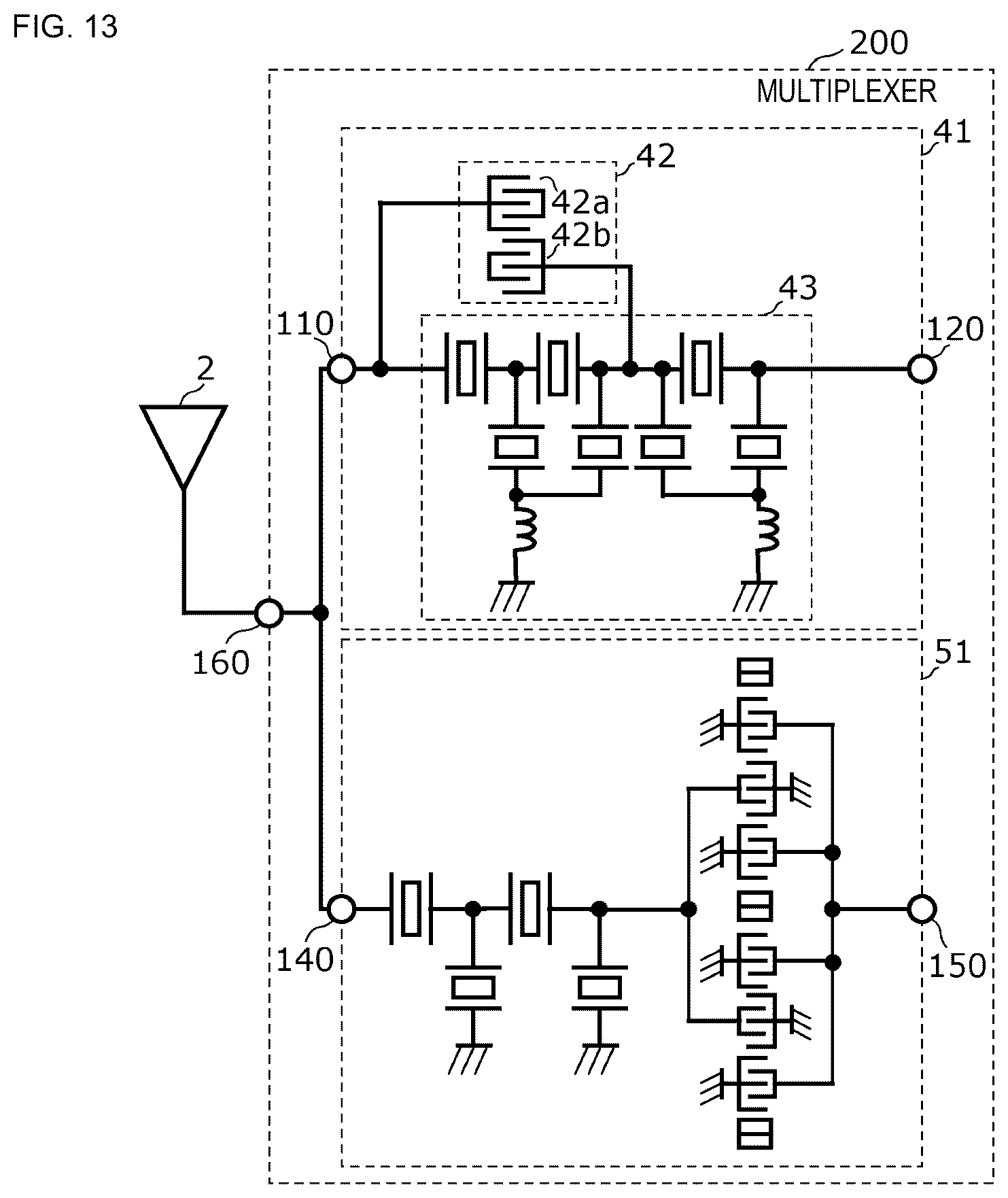 Patent US12107563 Figure 14 – Acoustic wave filter and multiplexer