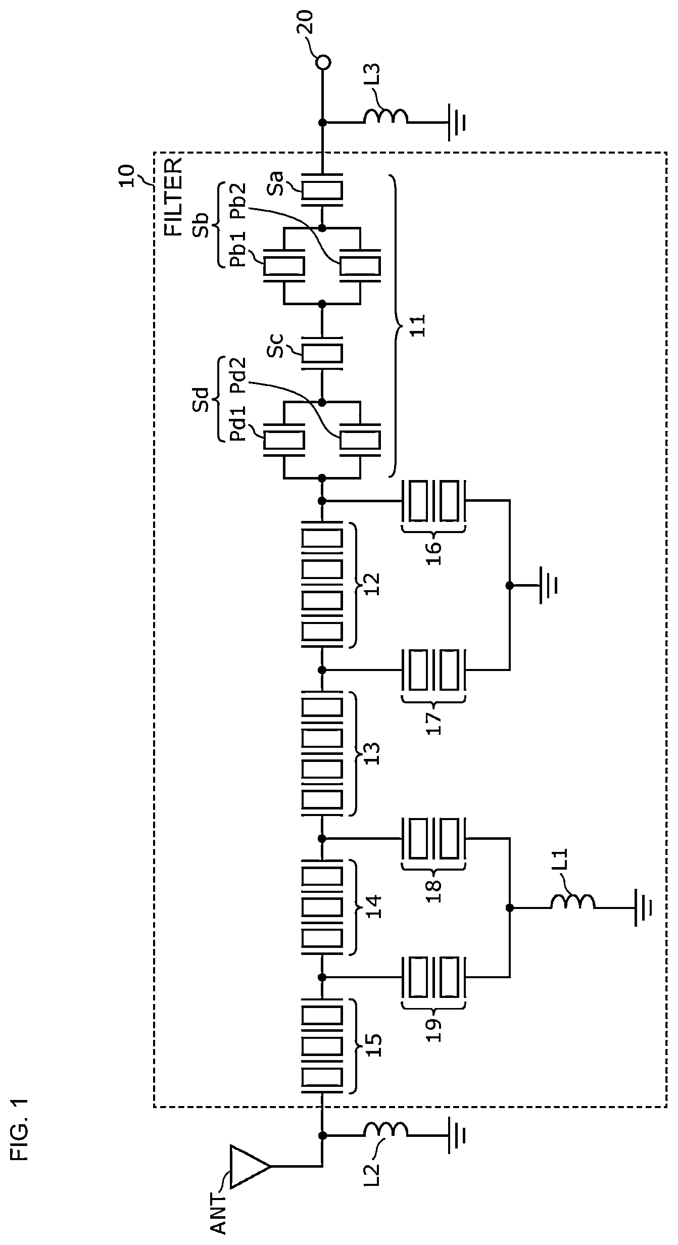 Patent US12107566 Figure 1 – Acoustic wave filter