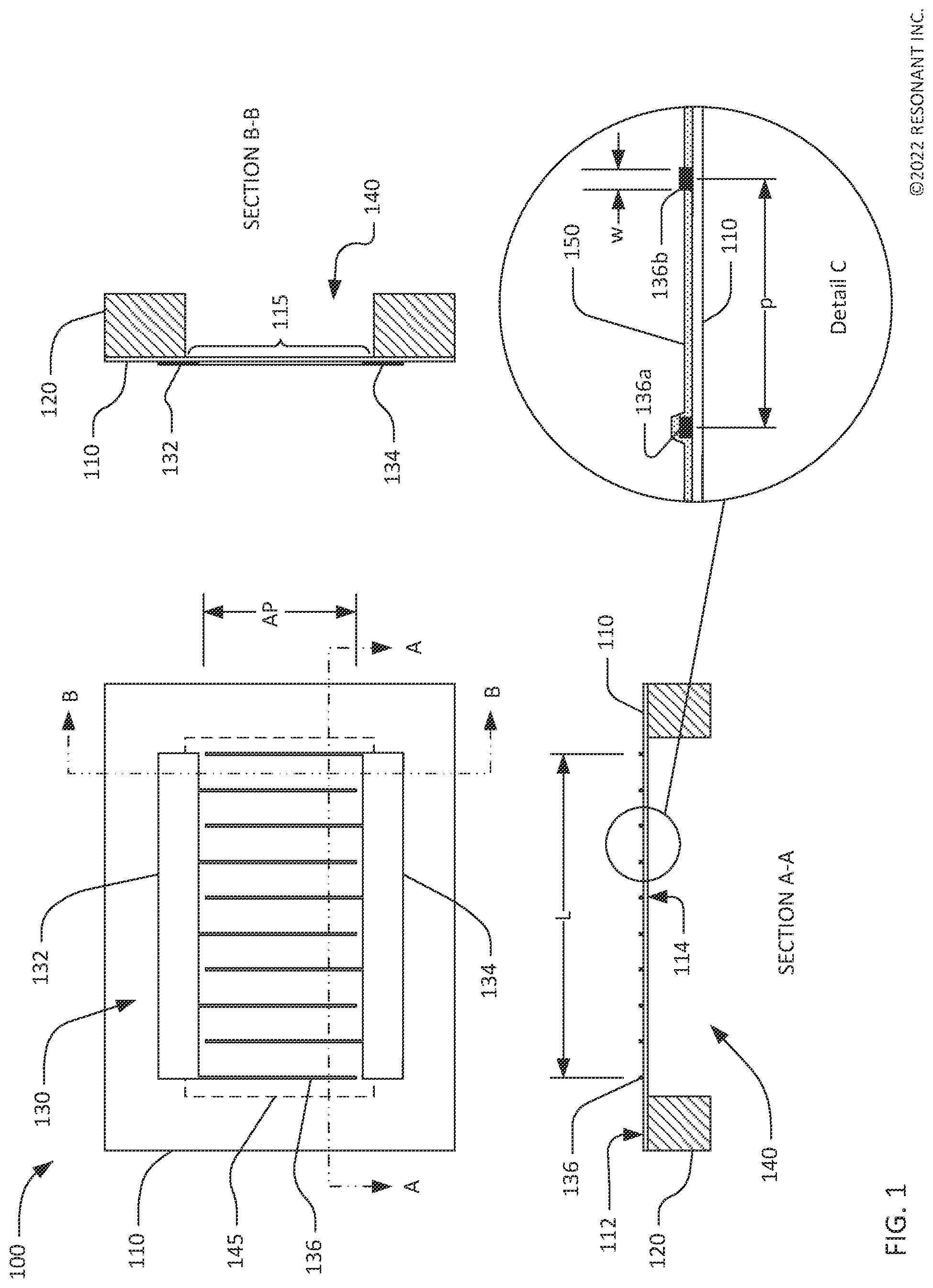 Patent US12107568 Figure 1 – Composite transversely-excited film bulk acoustic resonator circuits having a capacitor for improved rejection