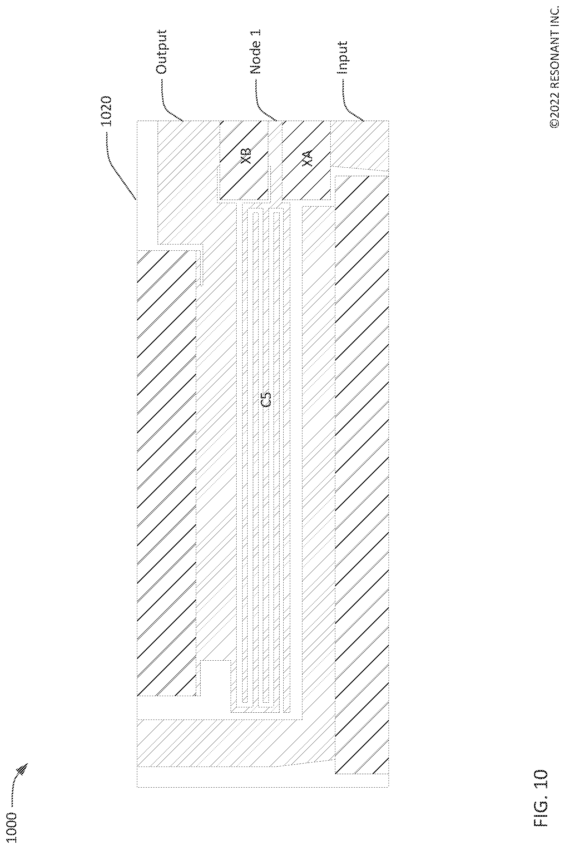 Patent US12107568 Figure 12 – Composite transversely-excited film bulk acoustic resonator circuits having a capacitor for improved rejection