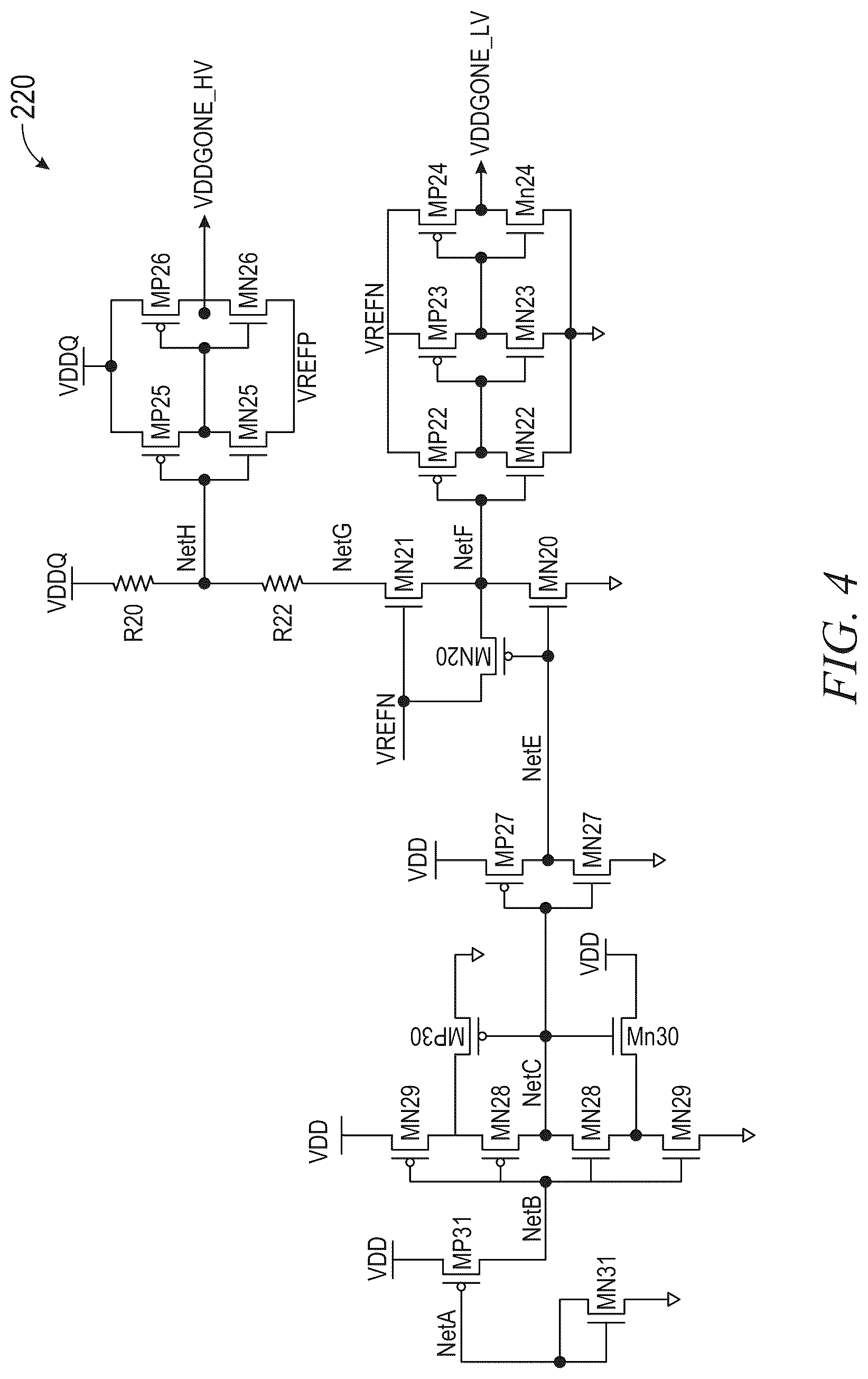 Patent US12107578 Figure 4 – Thin-oxide voltage level shifter