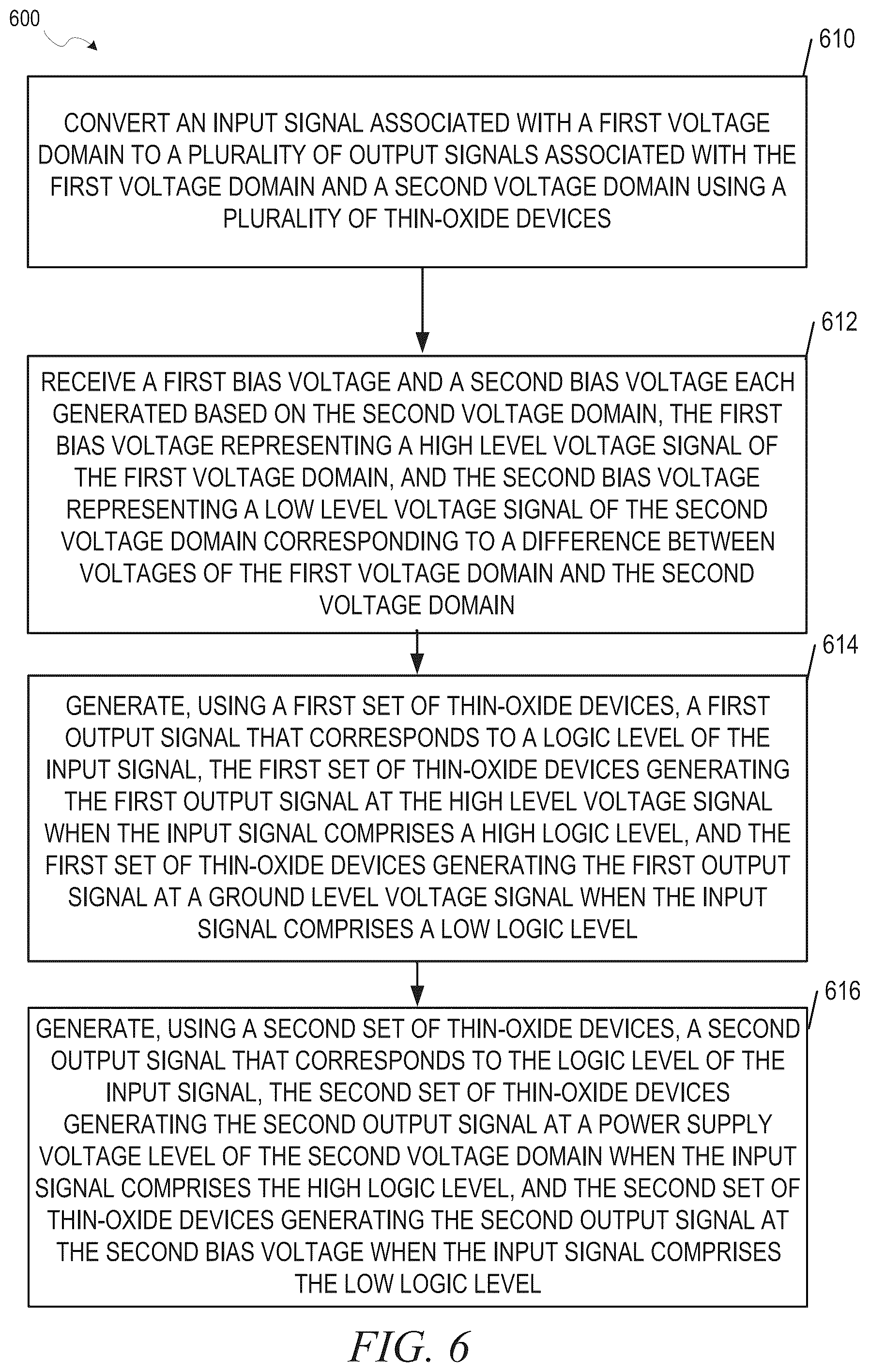 Patent US12107578 Figure 6 – Thin-oxide voltage level shifter