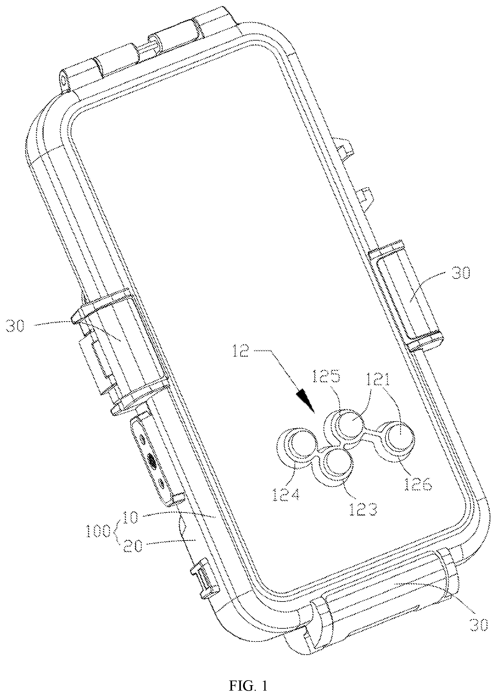 Patent US12107614 Figure 1 – Mobile terminal protective case for diving
