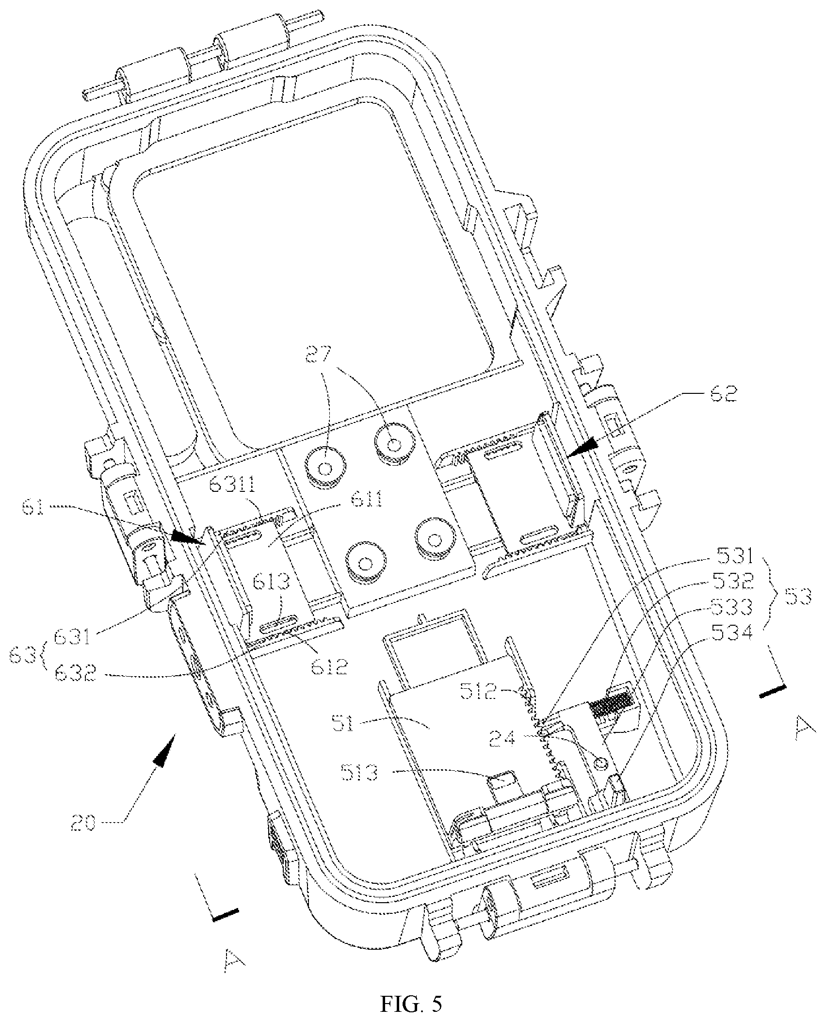 Patent US12107614 Figure 5 – Mobile terminal protective case for diving