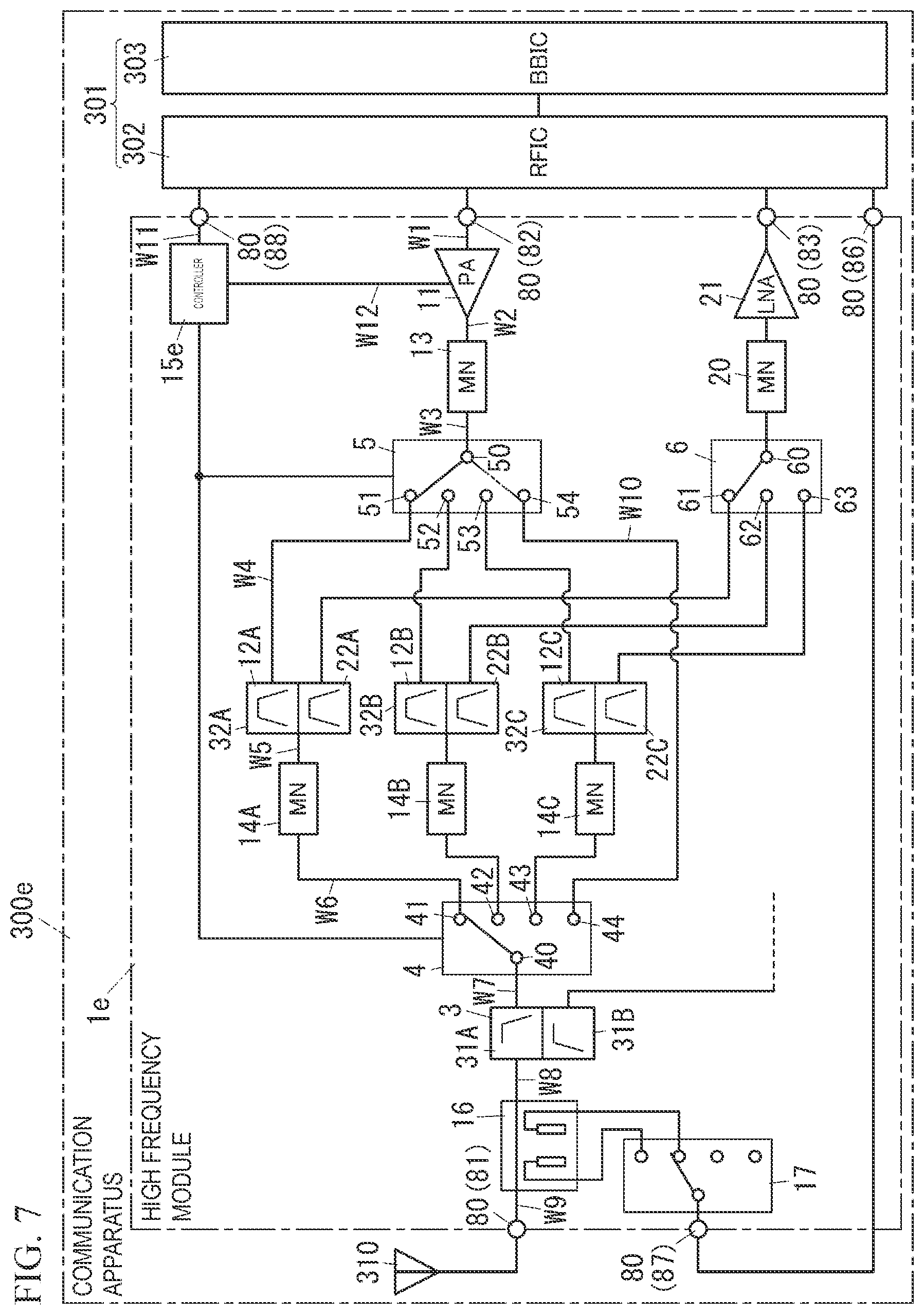 Patent US12107616 Figure 7 – High frequency module and communication apparatus