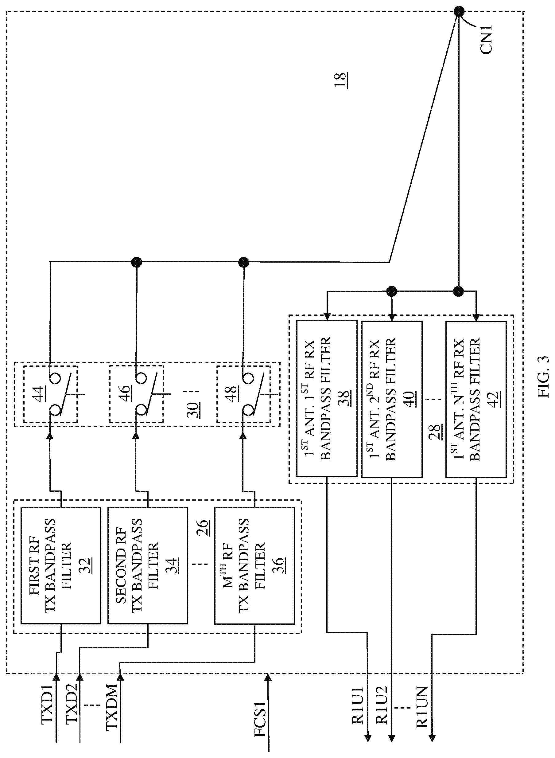 Patent US12107619 Figure 3 – Switchable RF transmit/receive multiplexer