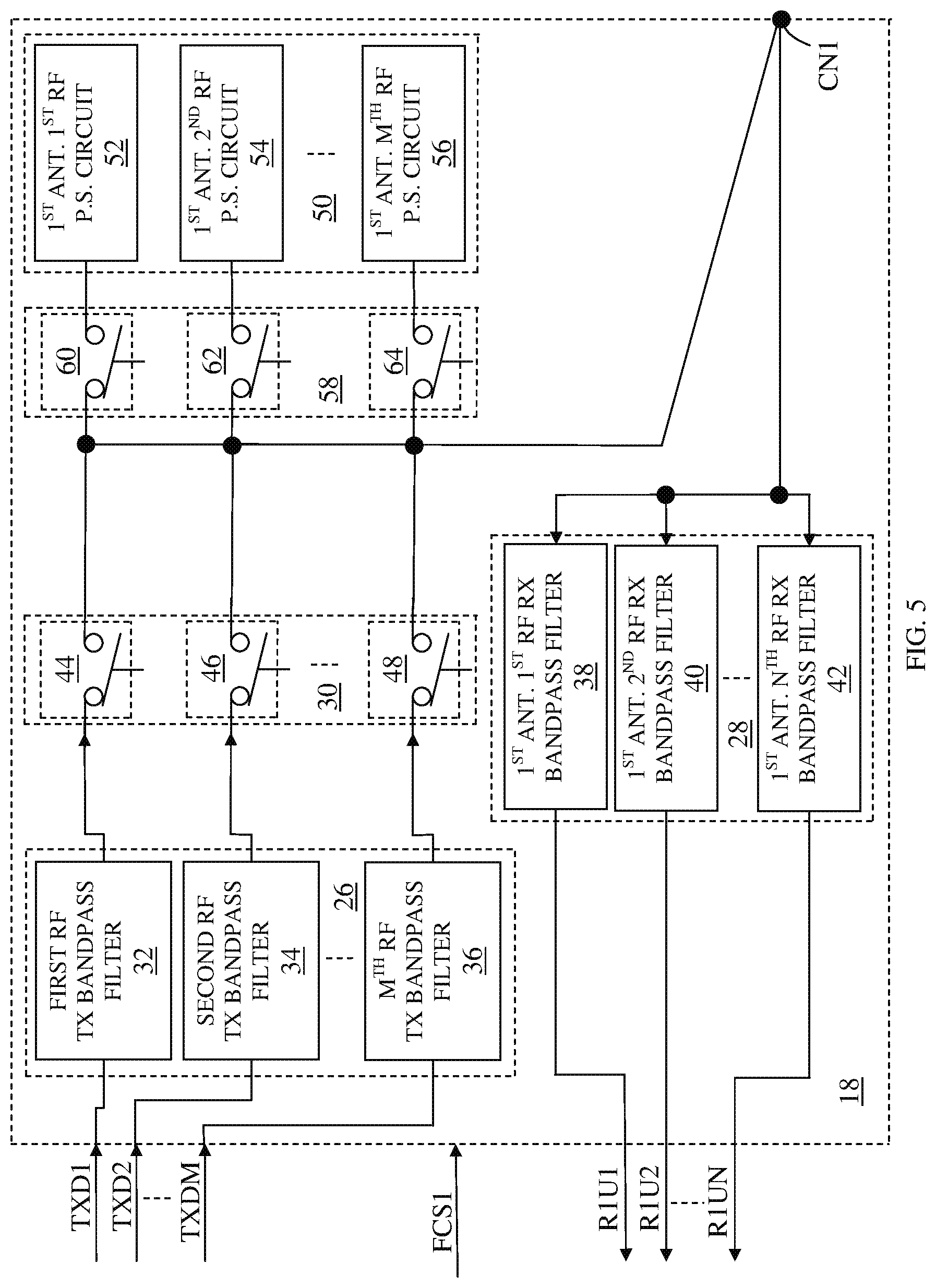 Patent US12107619 Figure 5 – Switchable RF transmit/receive multiplexer