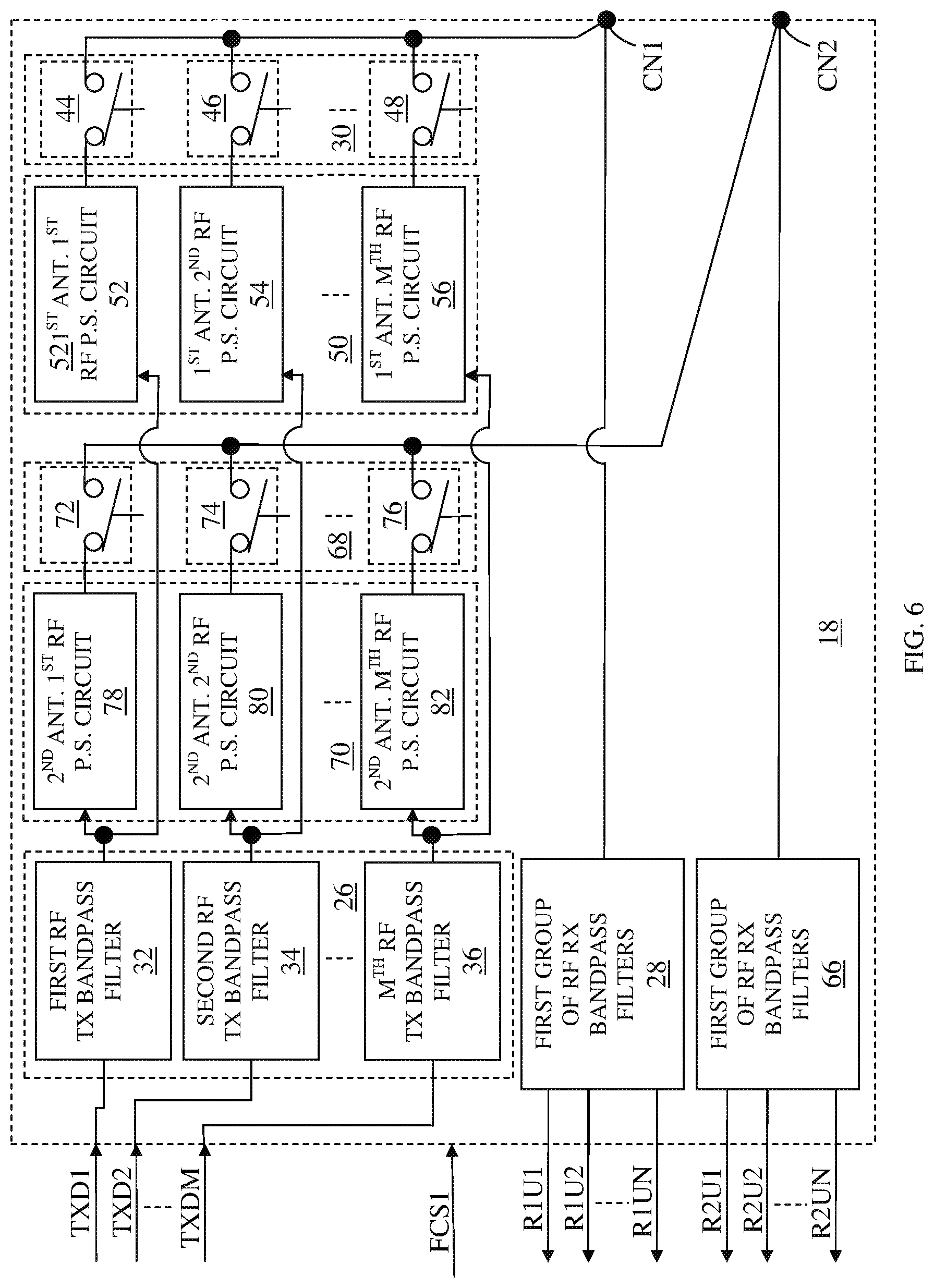 Patent US12107619 Figure 6 – Switchable RF transmit/receive multiplexer