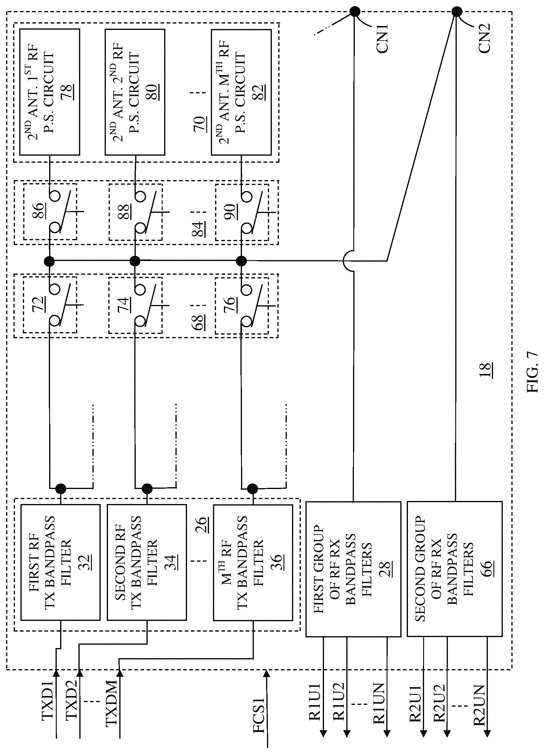 Patent US12107619 Figure 7 – Switchable RF transmit/receive multiplexer