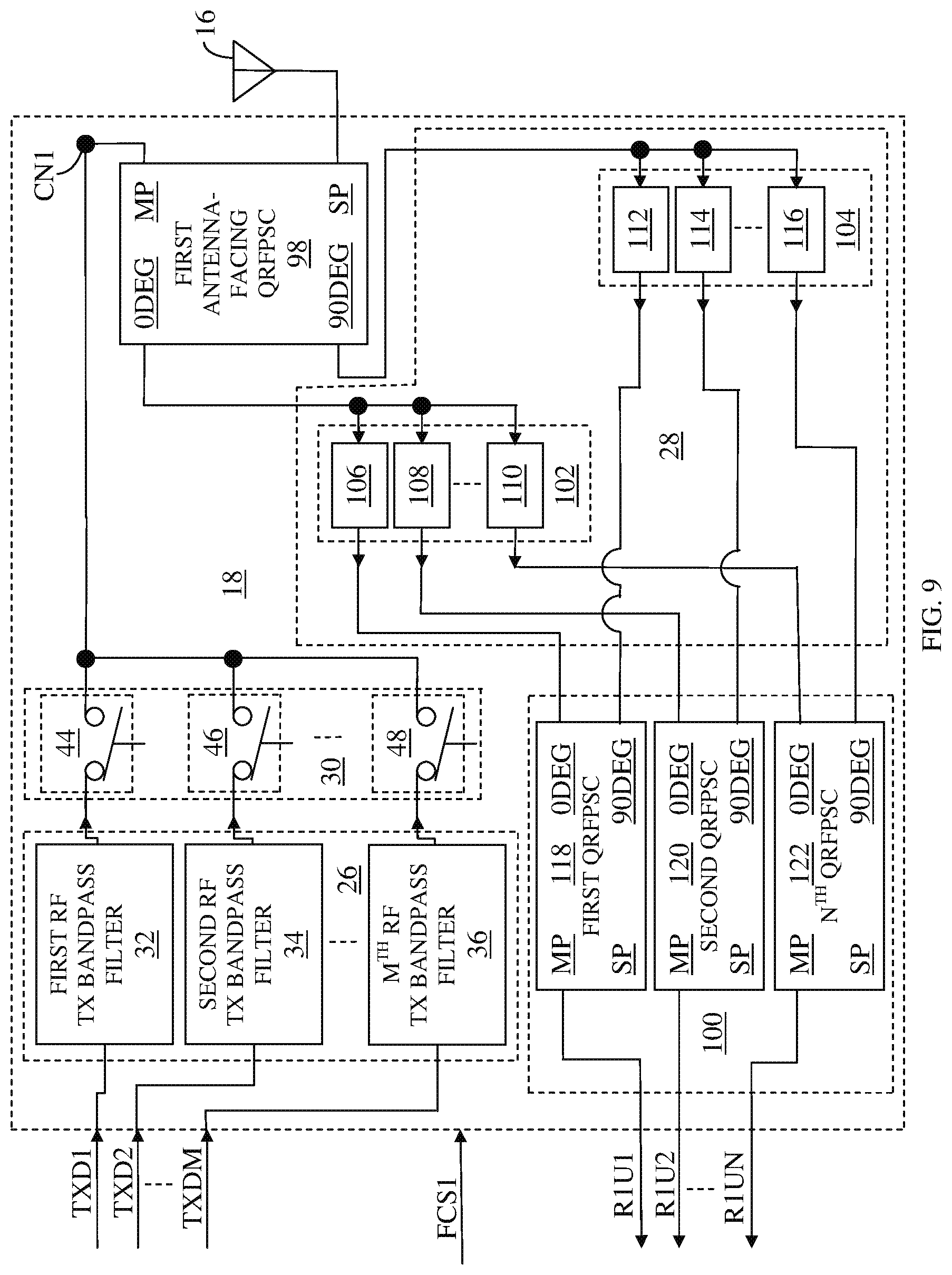 Patent US12107619 Figure 9 – Switchable RF transmit/receive multiplexer