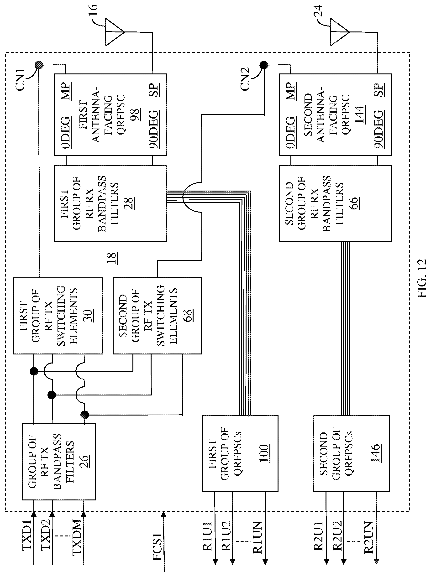Patent US12107619 Figure 12 – Switchable RF transmit/receive multiplexer