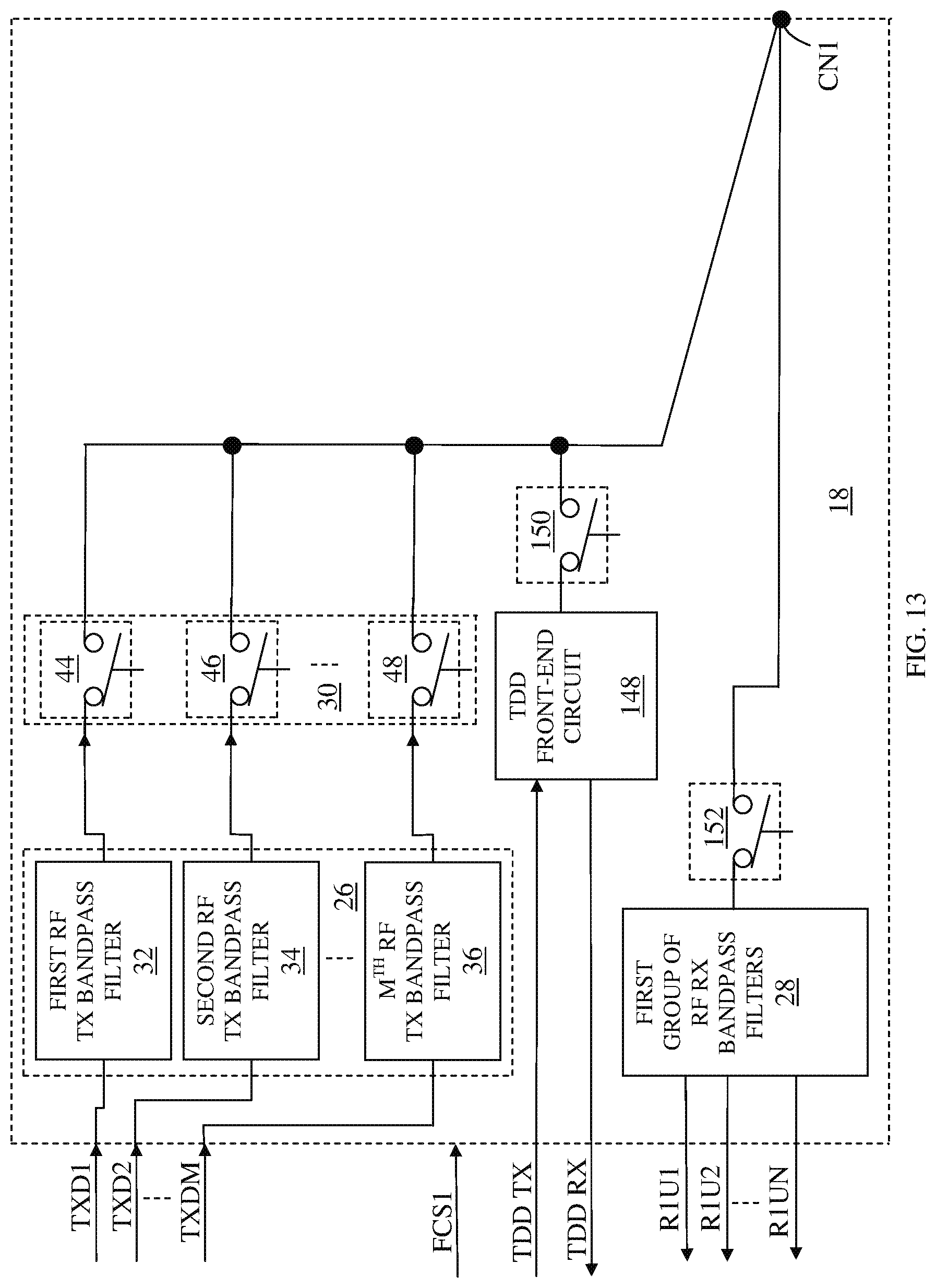Patent US12107619 Figure 13 – Switchable RF transmit/receive multiplexer