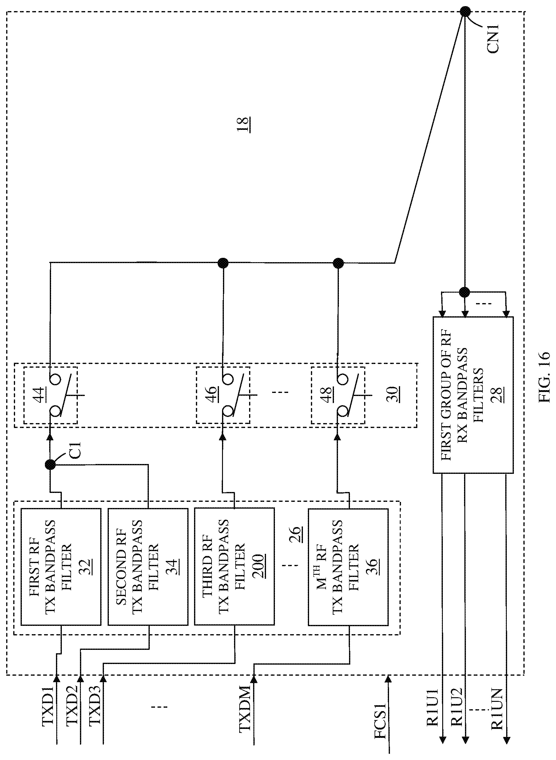 Patent US12107619 Figure 16 – Switchable RF transmit/receive multiplexer
