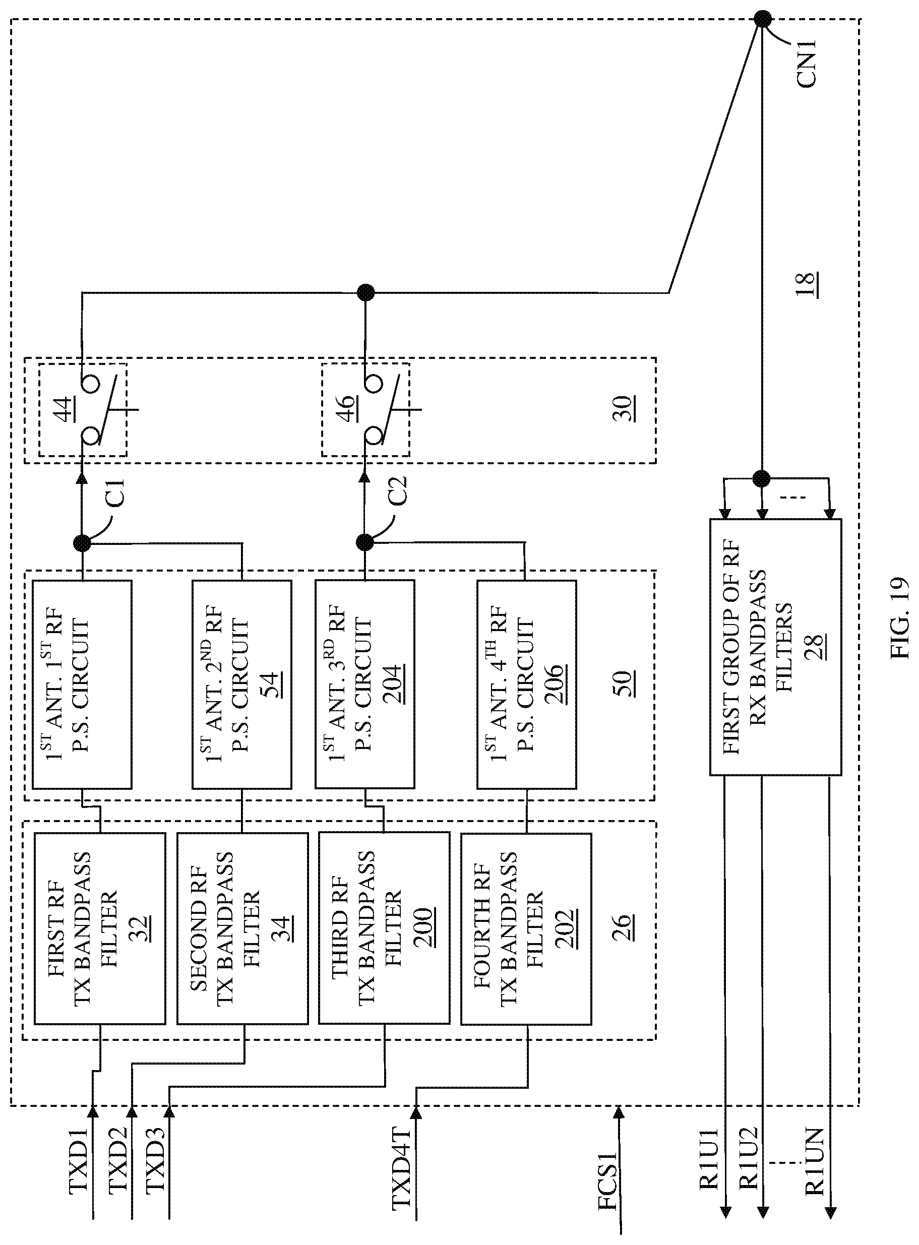 Patent US12107619 Figure 19 – Switchable RF transmit/receive multiplexer