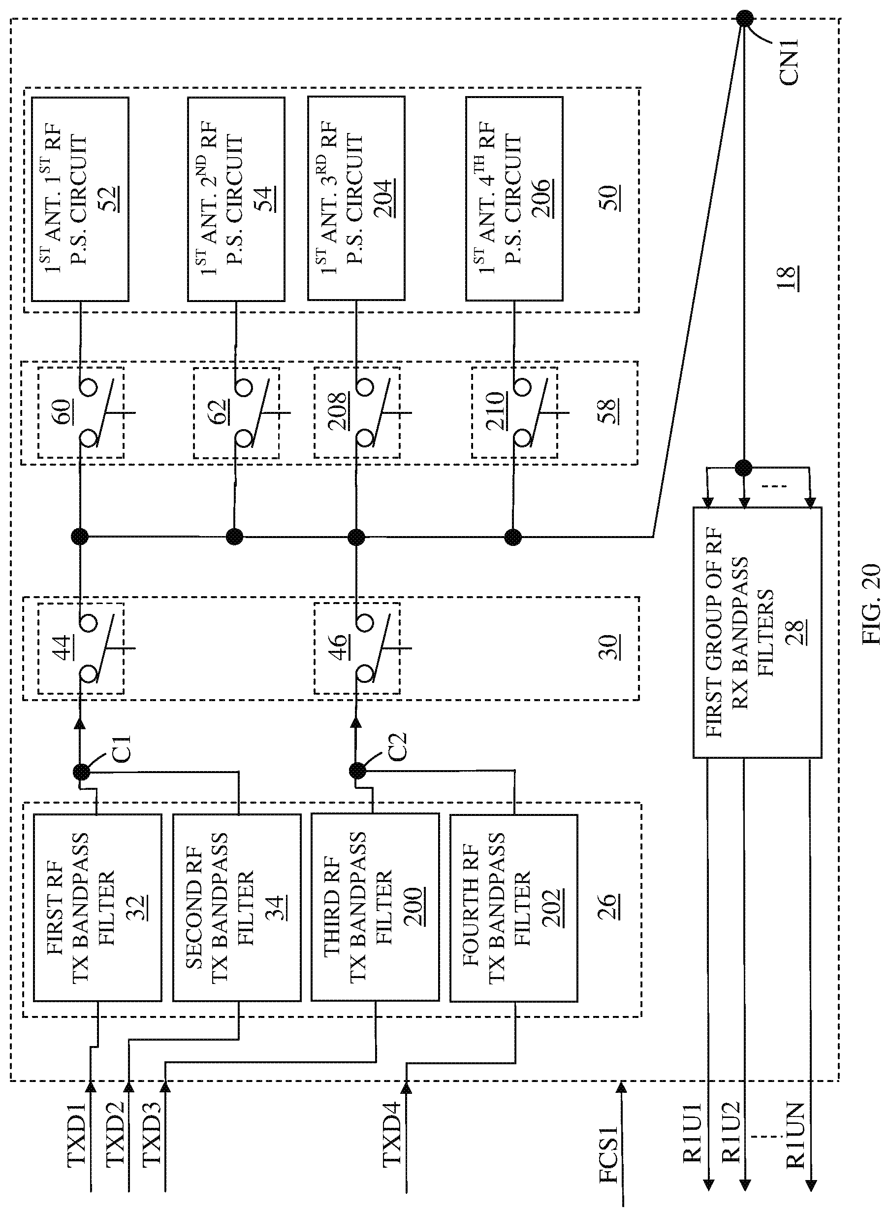 Patent US12107619 Figure 20 – Switchable RF transmit/receive multiplexer