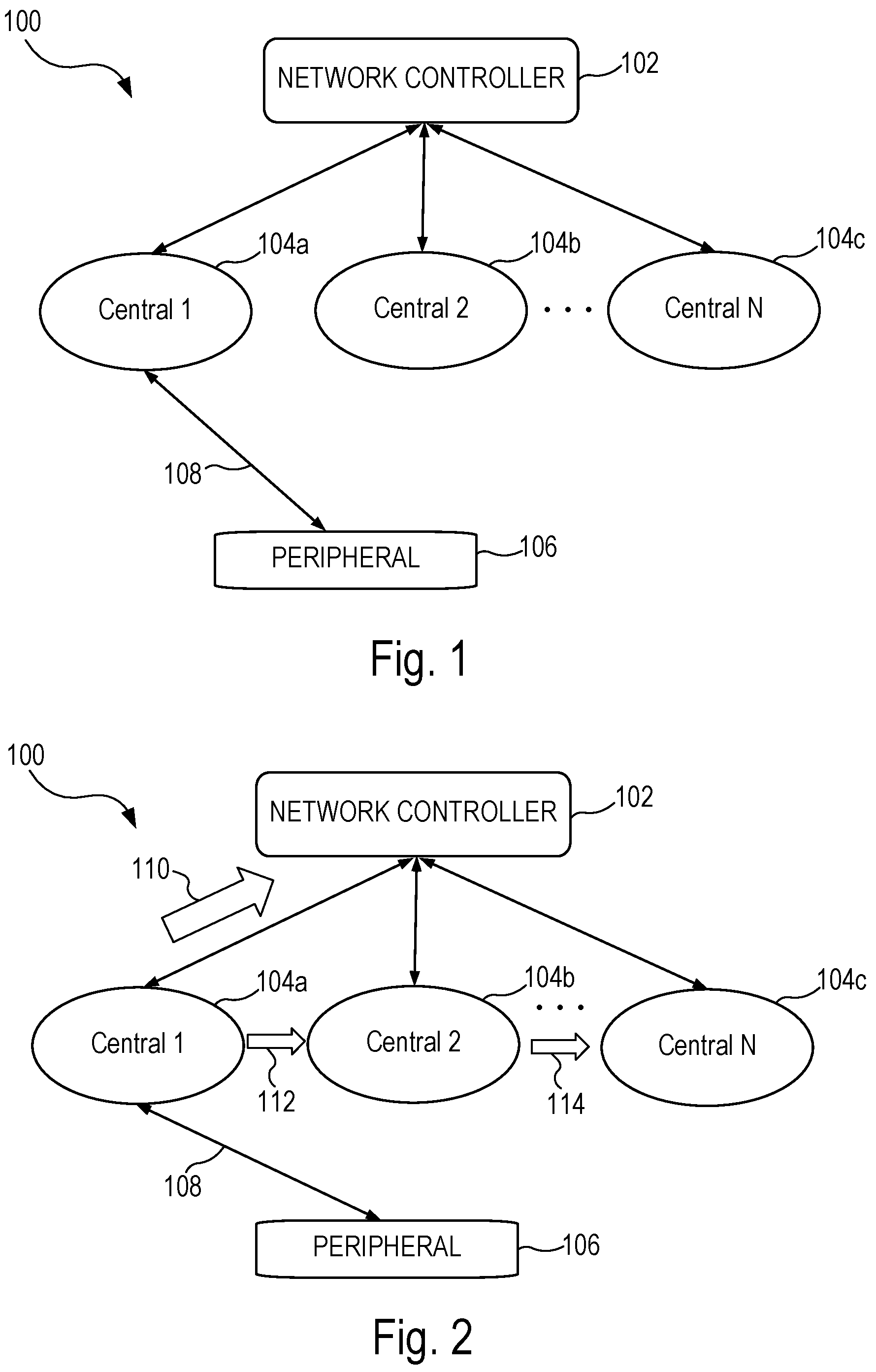 Patent US12107621 Figure 1 – Coordinated roaming for low energy peripheral devices