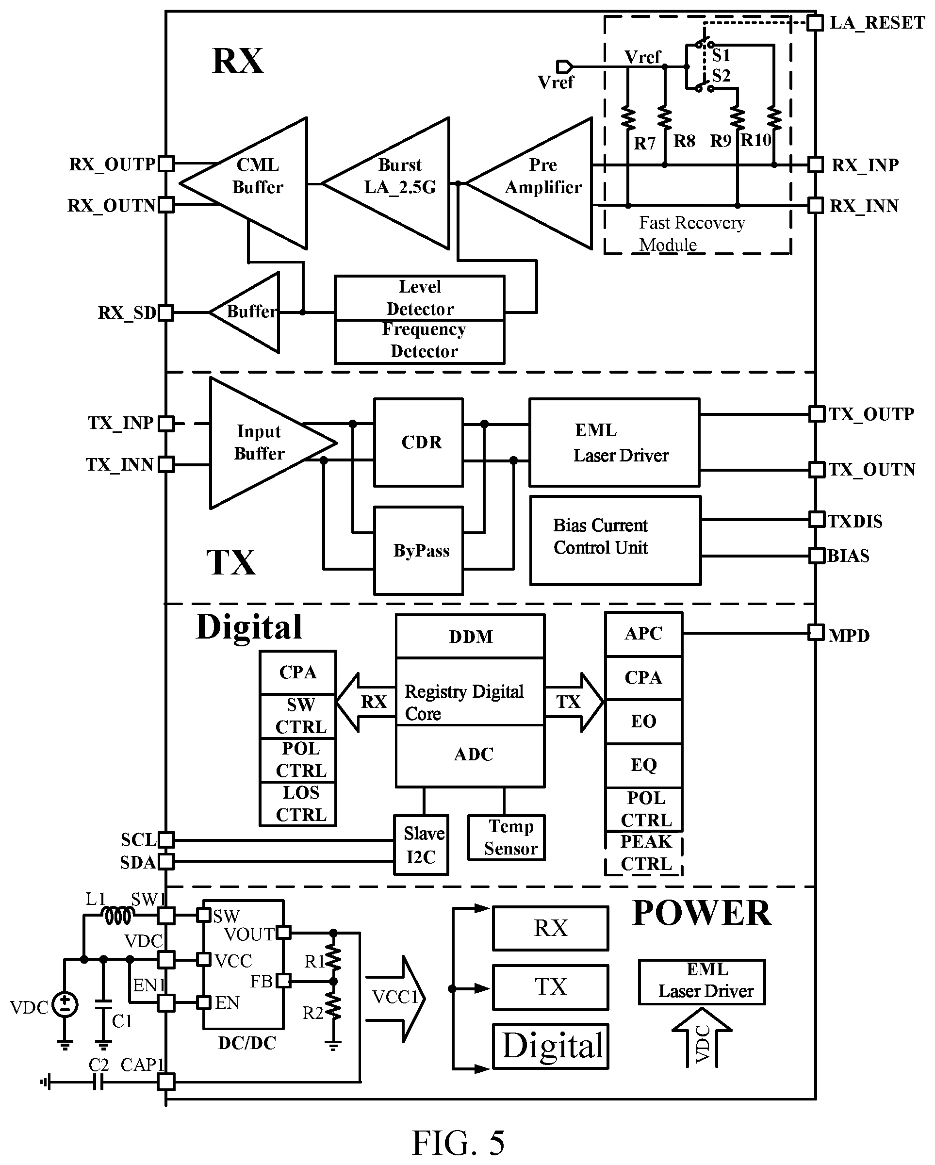 Patent US12107623 Figure 5 – 10G rate OLT terminal transceiver integrated chip based on XGPON with EML laser