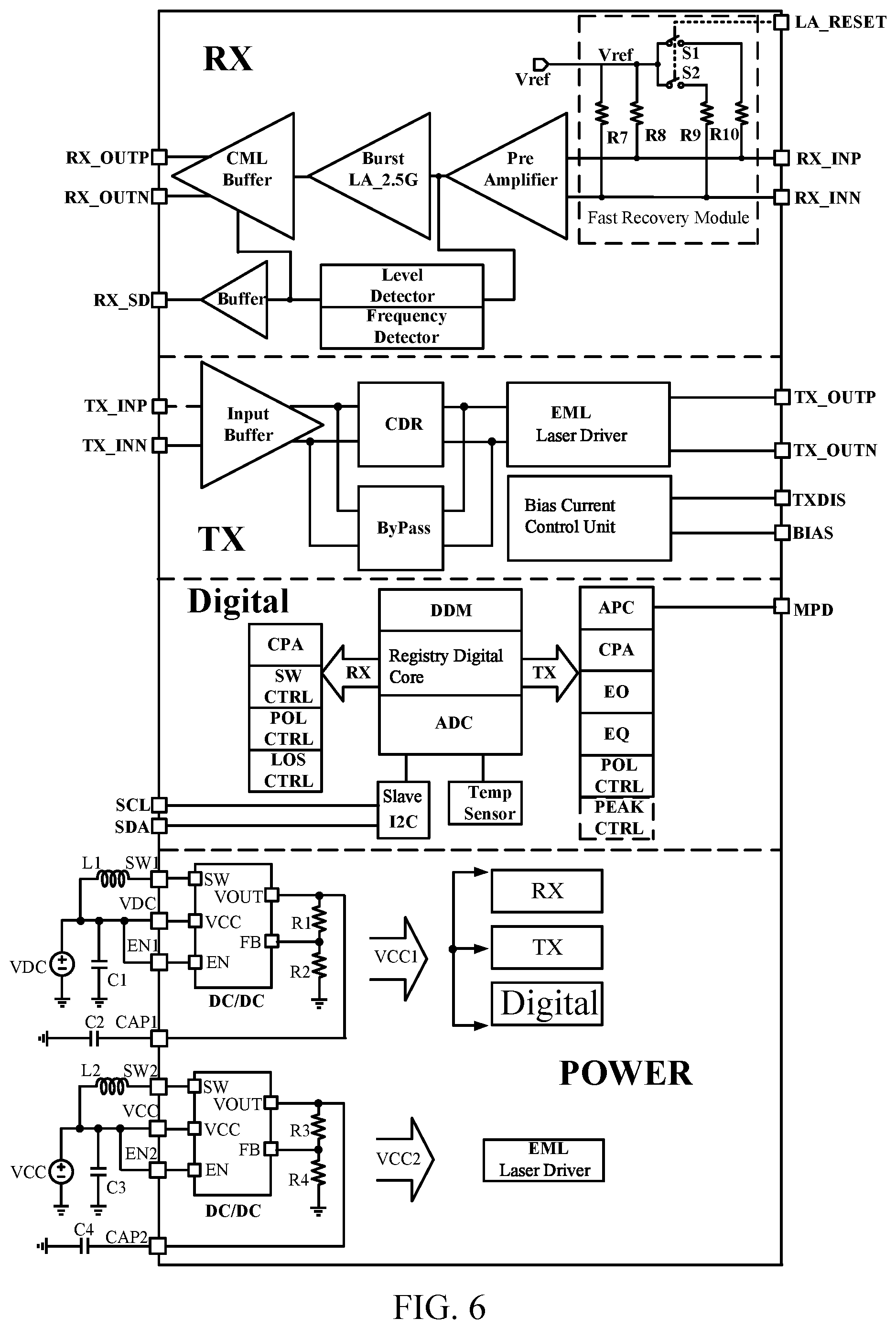 Patent US12107623 Figure 6 – 10G rate OLT terminal transceiver integrated chip based on XGPON with EML laser