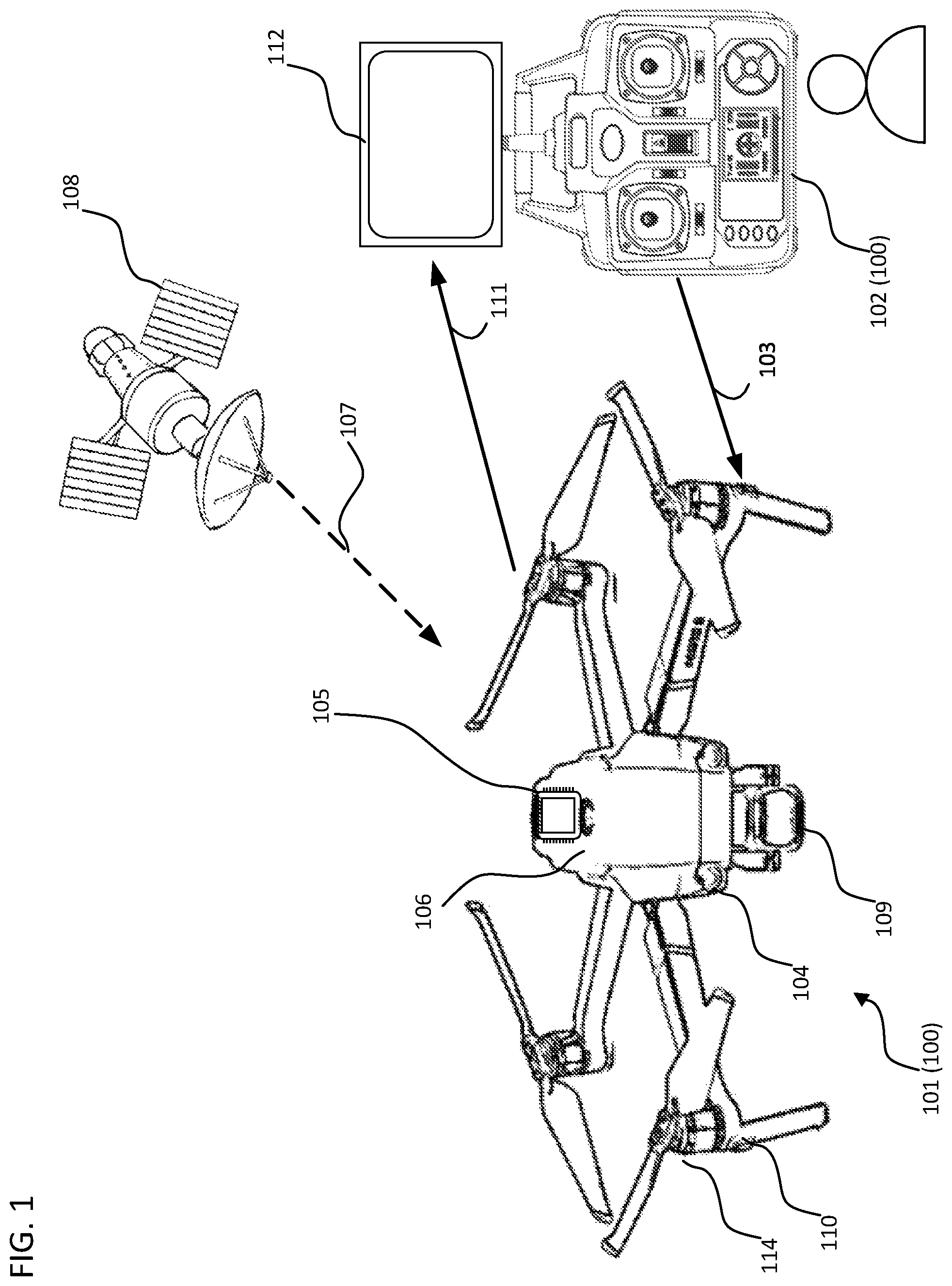 Patent US12107663 Figure 1 – Unmanned aerial system communication