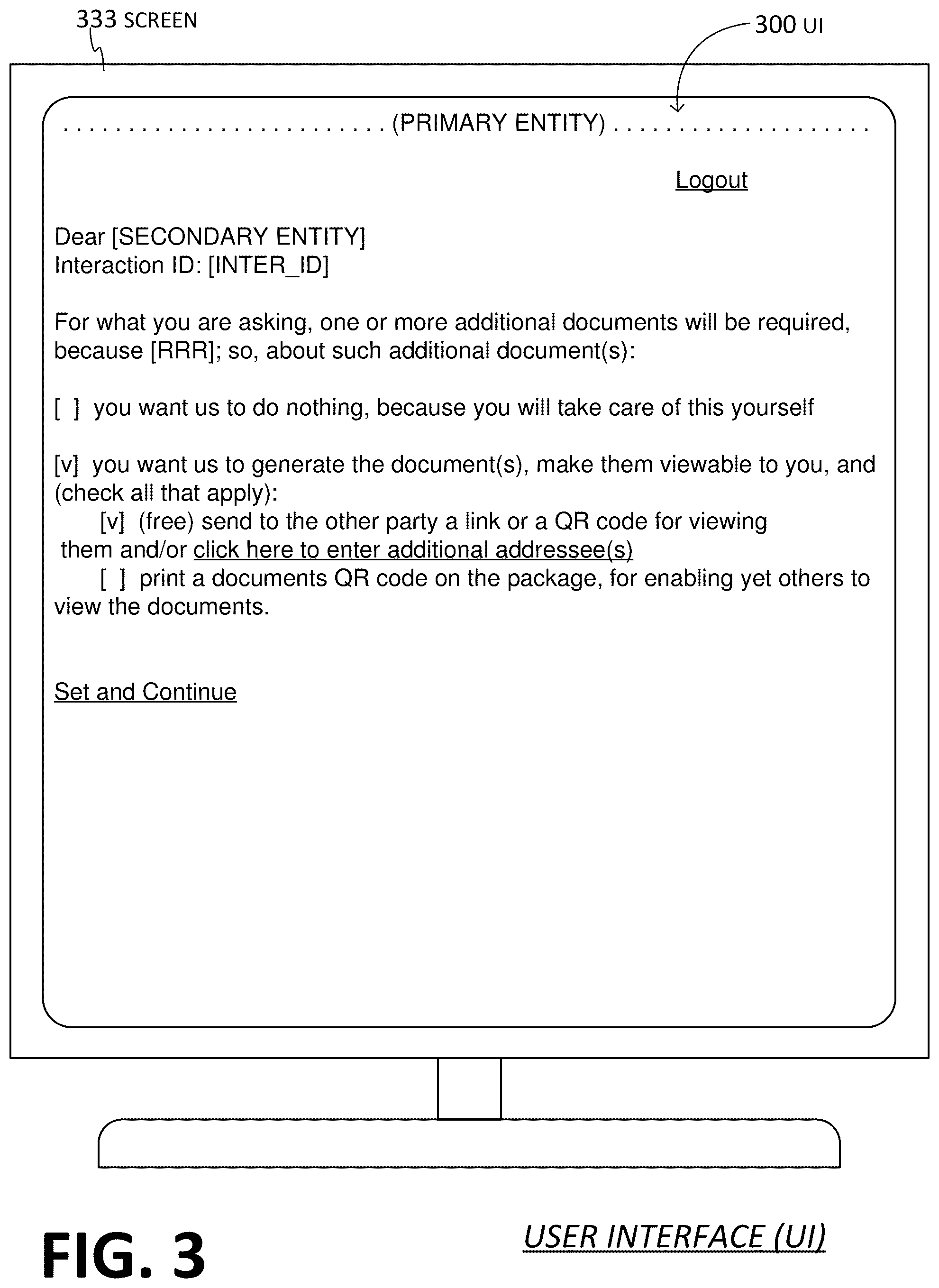 Patent US12107729 Figure 5 – Primary entity requesting from online service provider (OSP) to produce a resource and to prepare a digital exhibit that reports the resource, receiving from the OSP an access indicator that leads to the digital exhibit, and sending the access indicator to secondary entity