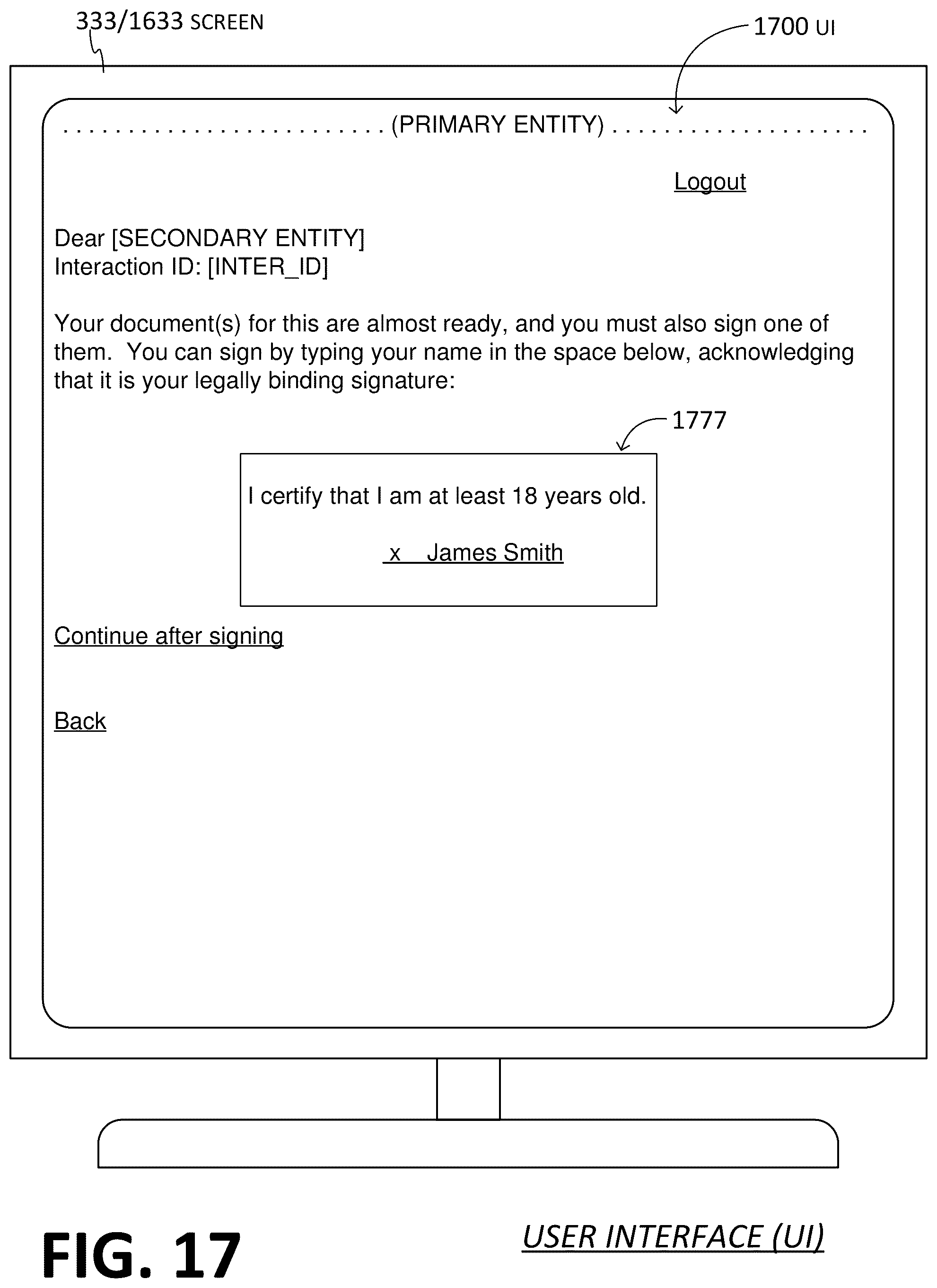 Patent US12107729 Figure 16 – Primary entity requesting from online service provider (OSP) to produce a resource and to prepare a digital exhibit that reports the resource, receiving from the OSP an access indicator that leads to the digital exhibit, and sending the access indicator to secondary entity