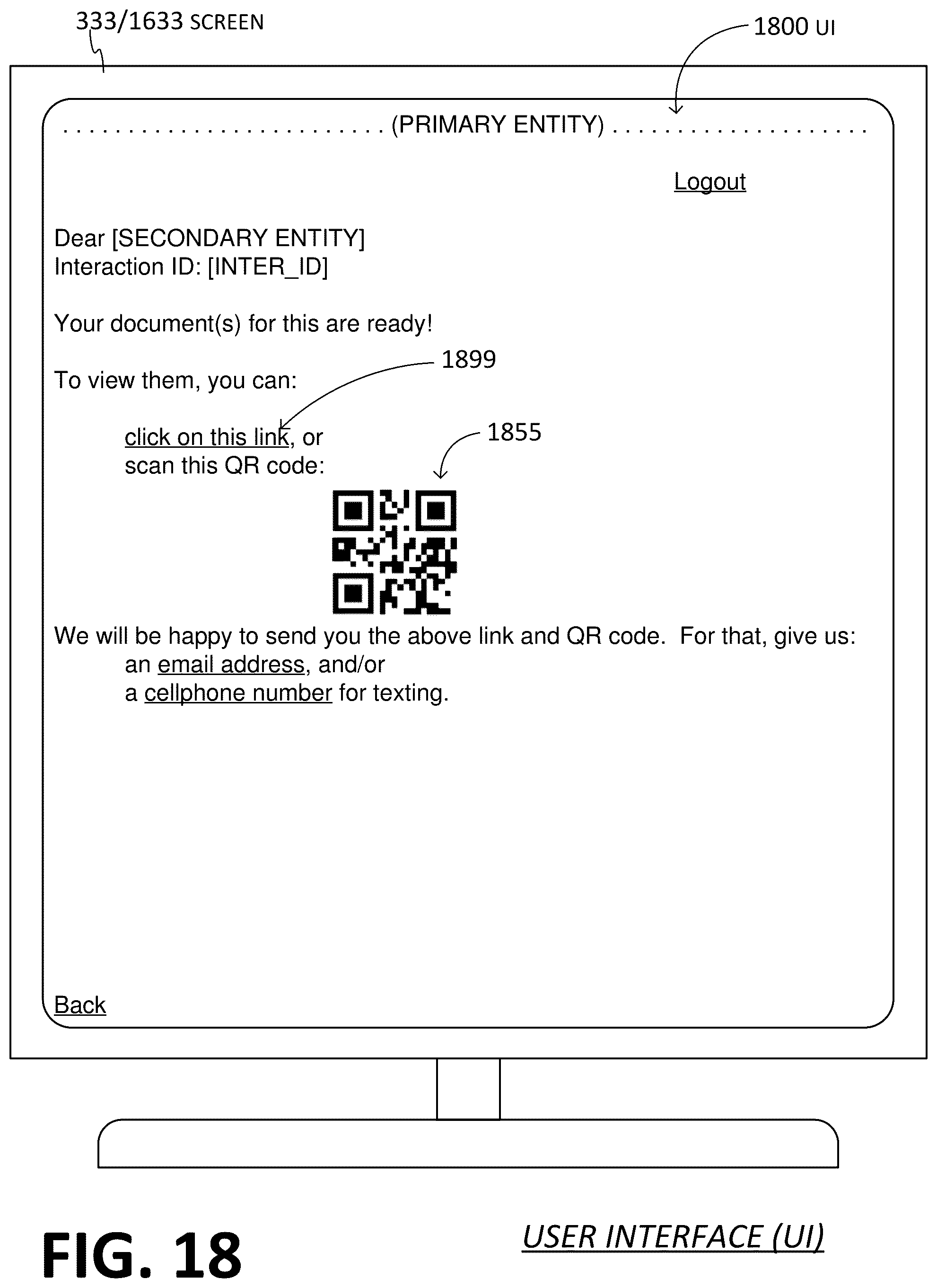 Patent US12107729 Figure 17 – Primary entity requesting from online service provider (OSP) to produce a resource and to prepare a digital exhibit that reports the resource, receiving from the OSP an access indicator that leads to the digital exhibit, and sending the access indicator to secondary entity