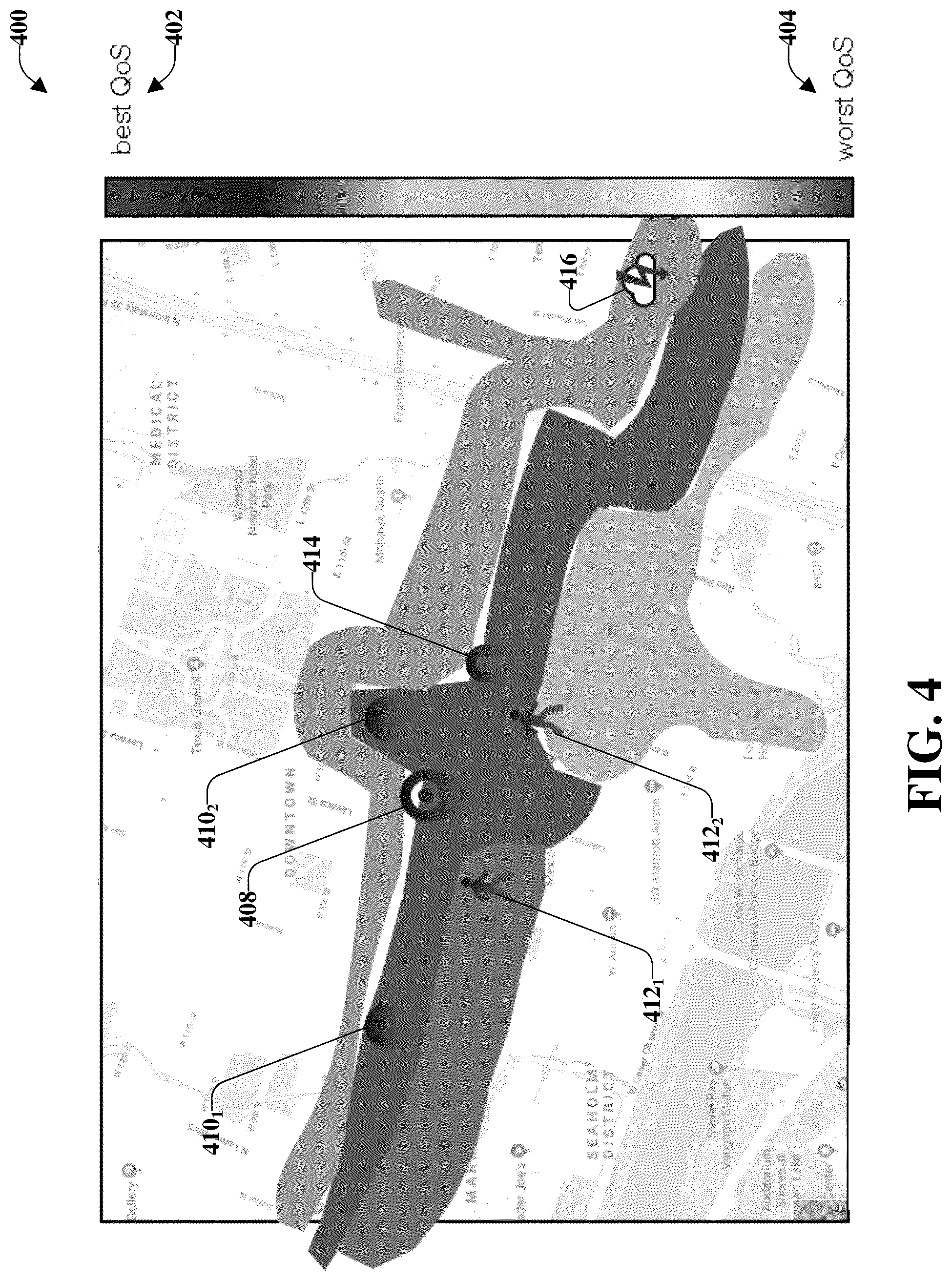 Patent US12107739 Figure 4 – Facilitating notification and corrective actions related to endpoint quality of service losses in fifth generation (5G) or other advanced networks