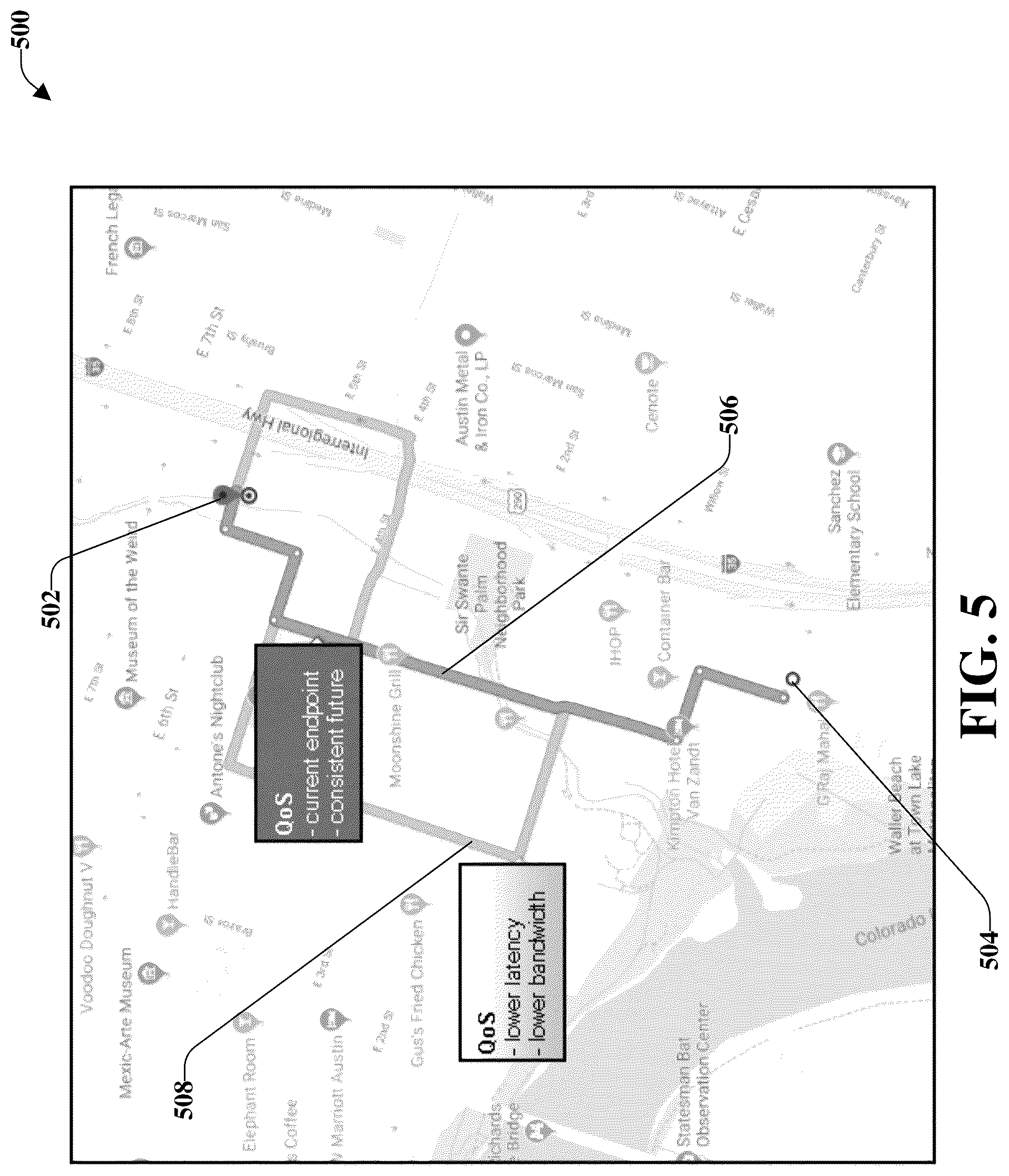 Patent US12107739 Figure 5 – Facilitating notification and corrective actions related to endpoint quality of service losses in fifth generation (5G) or other advanced networks