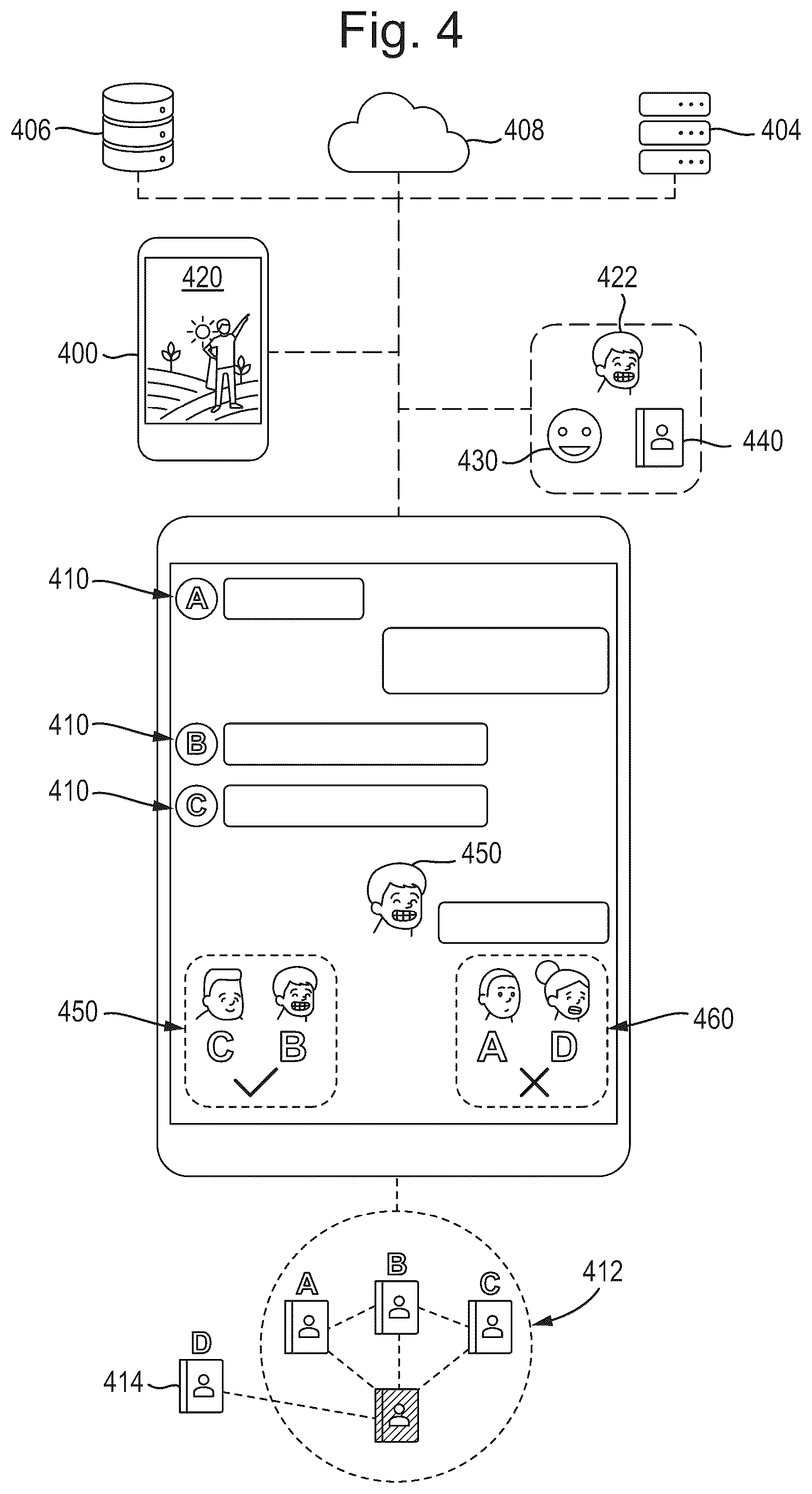 Patent US12107810 Figure 4 – System and methods for utilizing personal graphical elements in electronic communication