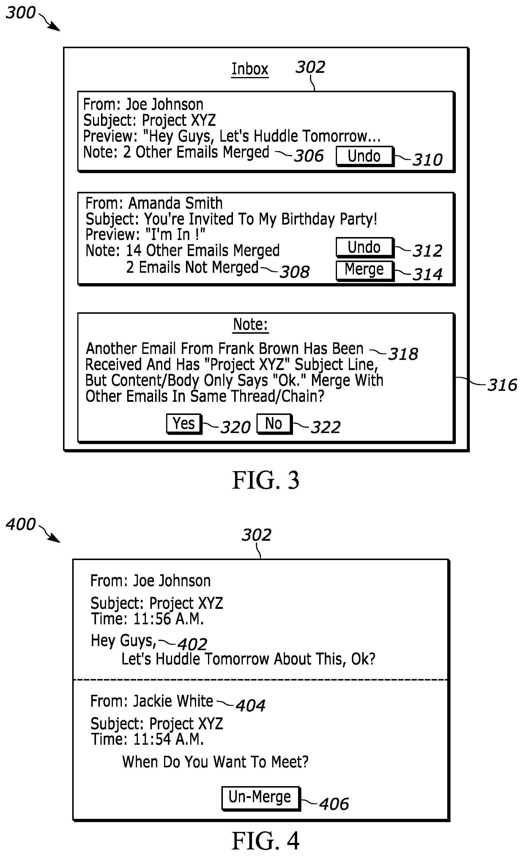 Patent US12107812 Figure 3 – Movement of content from first and second electronic messages into third electronic message