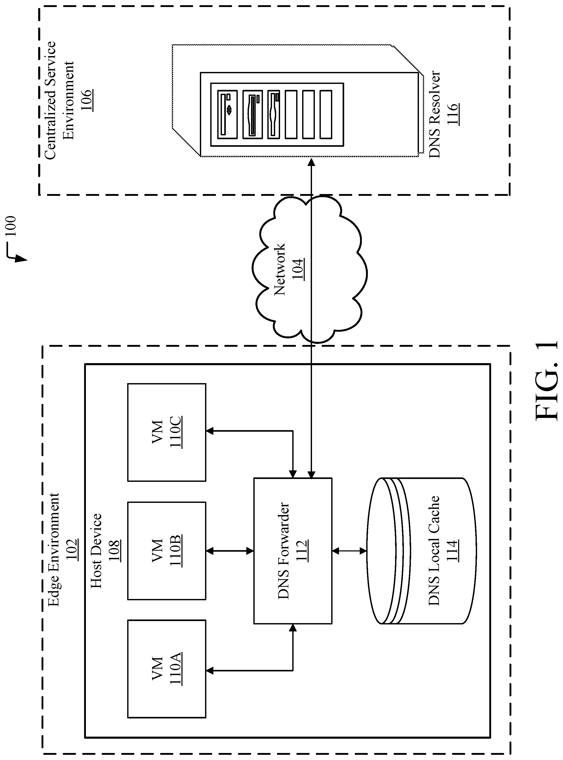 Patent US12107820 Figure 1 – Host virtual machine domain name system (DNS) cache enabling DNS resolution during network connectivity issues