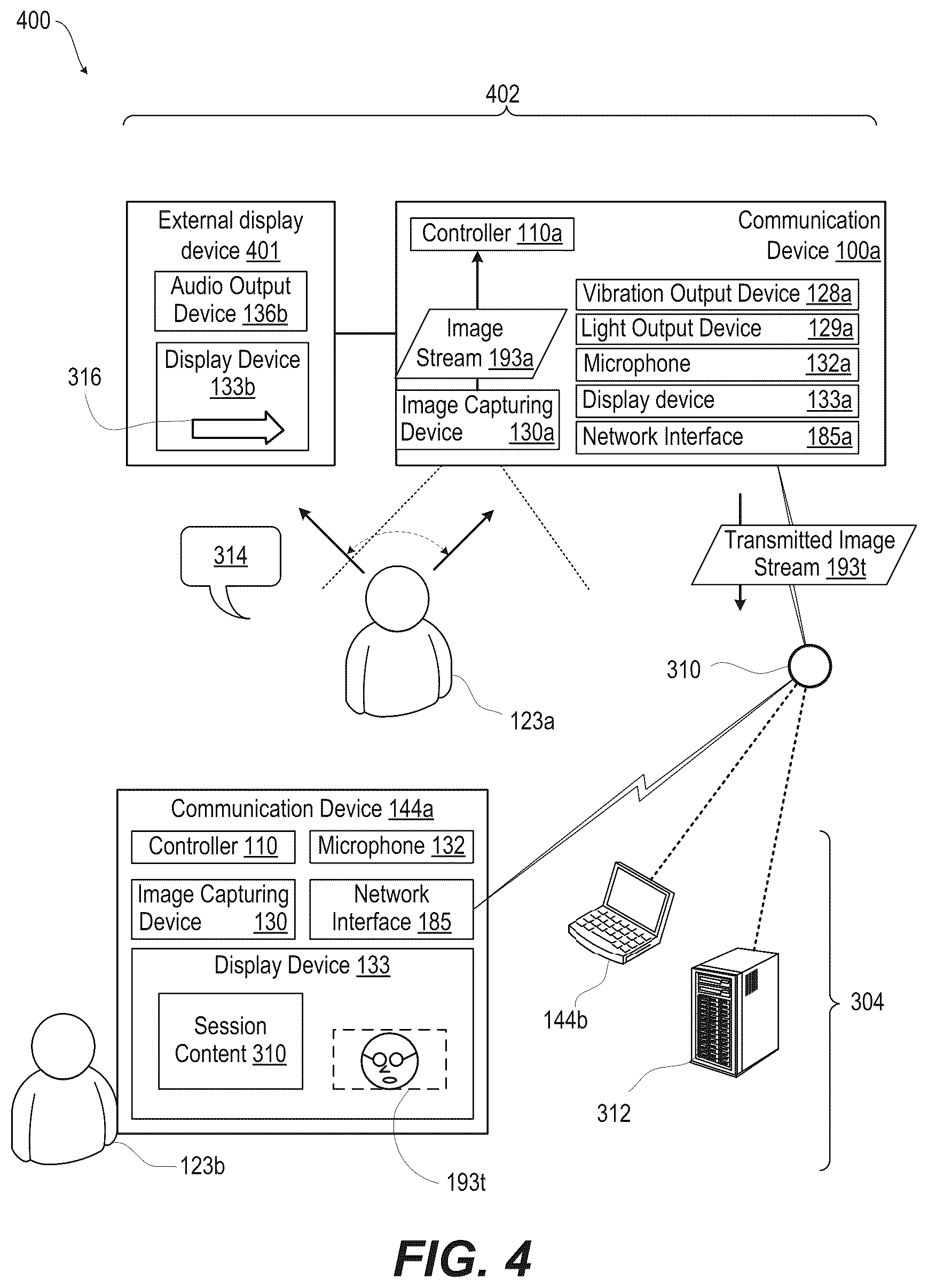 Patent US12107906 Figure 4 – Eye contact prompting electronic device in a video communication session