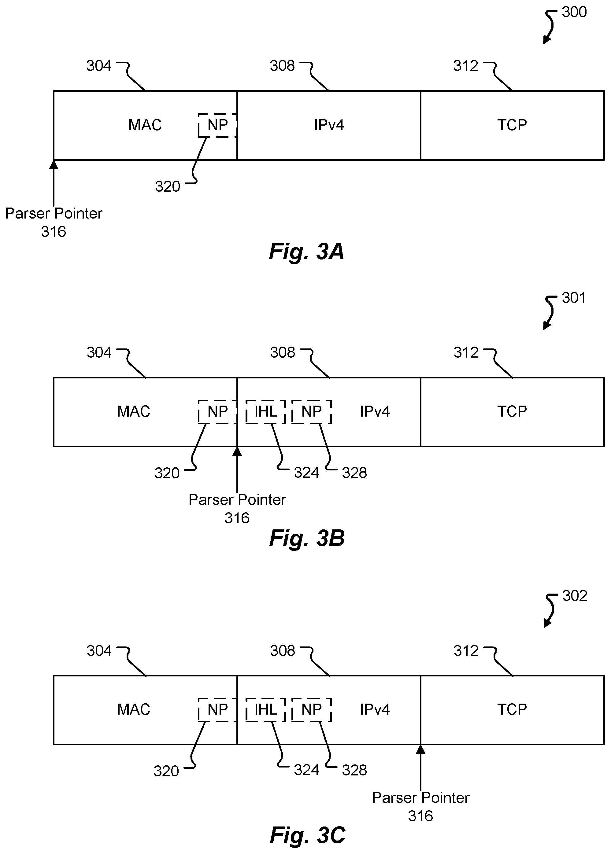 Patent US12107943 Figure 3 – Parsing using null header node