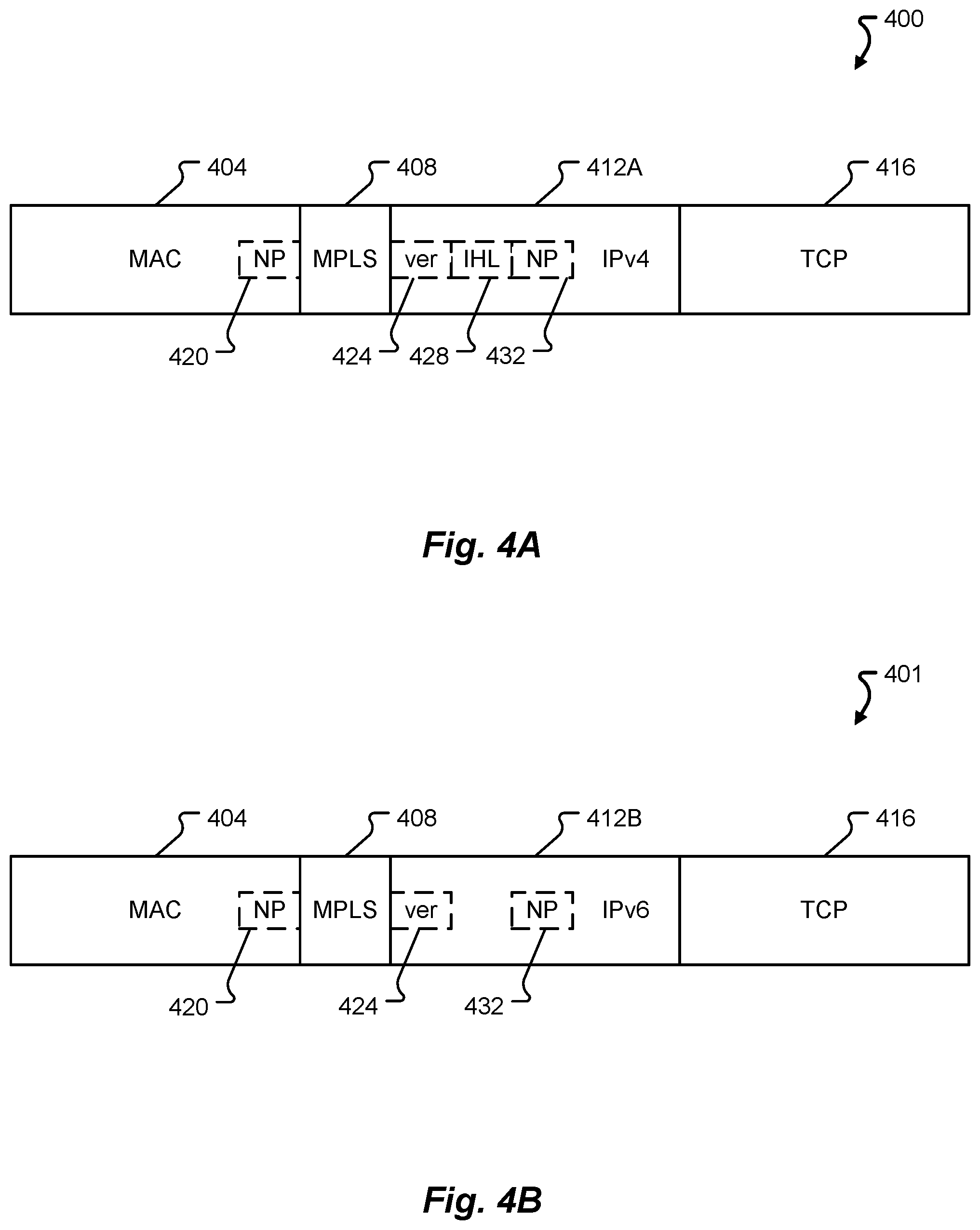 Patent US12107943 Figure 4 – Parsing using null header node
