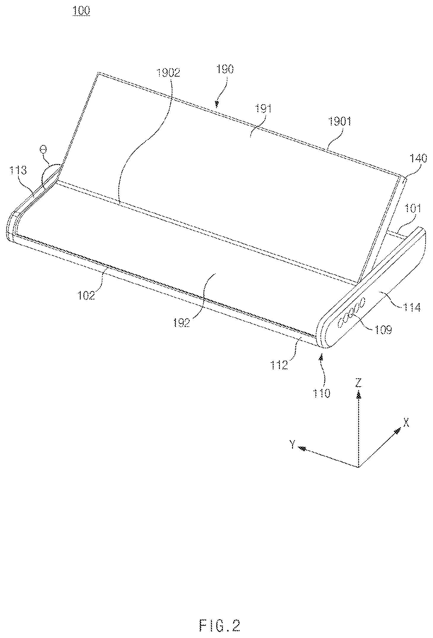 Patent US12107979 Figure 2 – Electronic device capable of folding motion and sliding motion