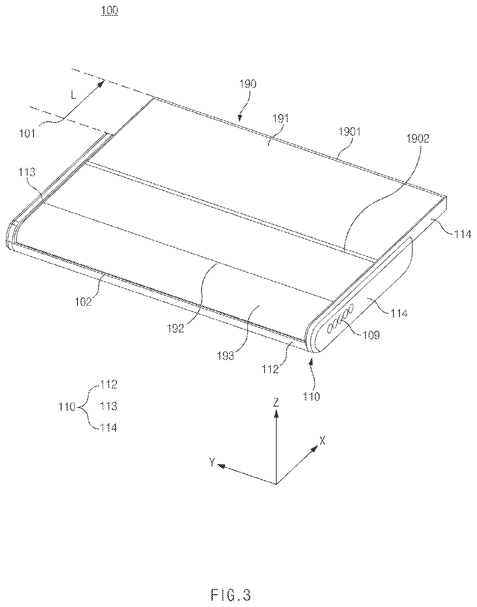 Patent US12107979 Figure 3 – Electronic device capable of folding motion and sliding motion